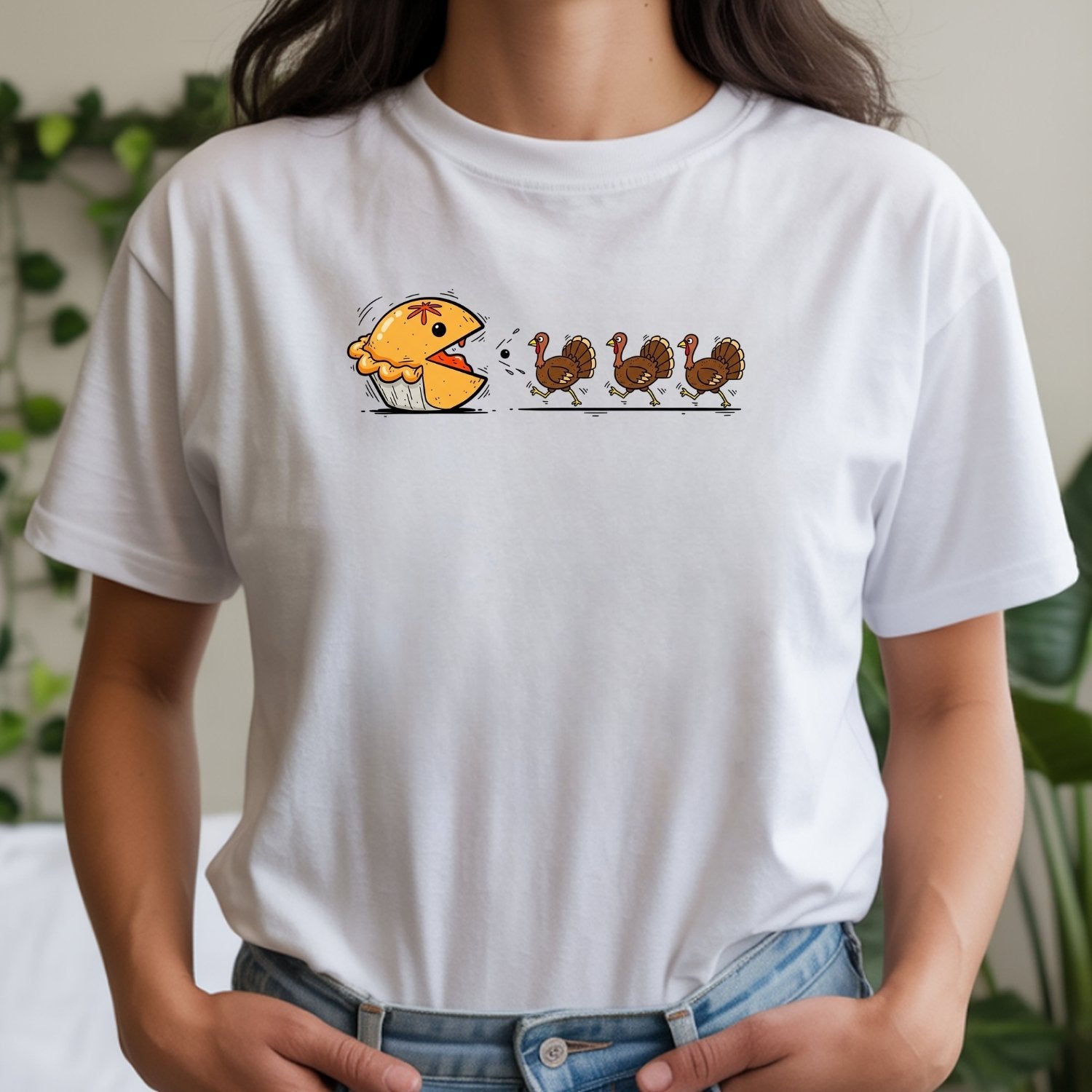 Funny Thanksgiving Shirt – Retro Pumpkin Pie Chasing Turkey Tee