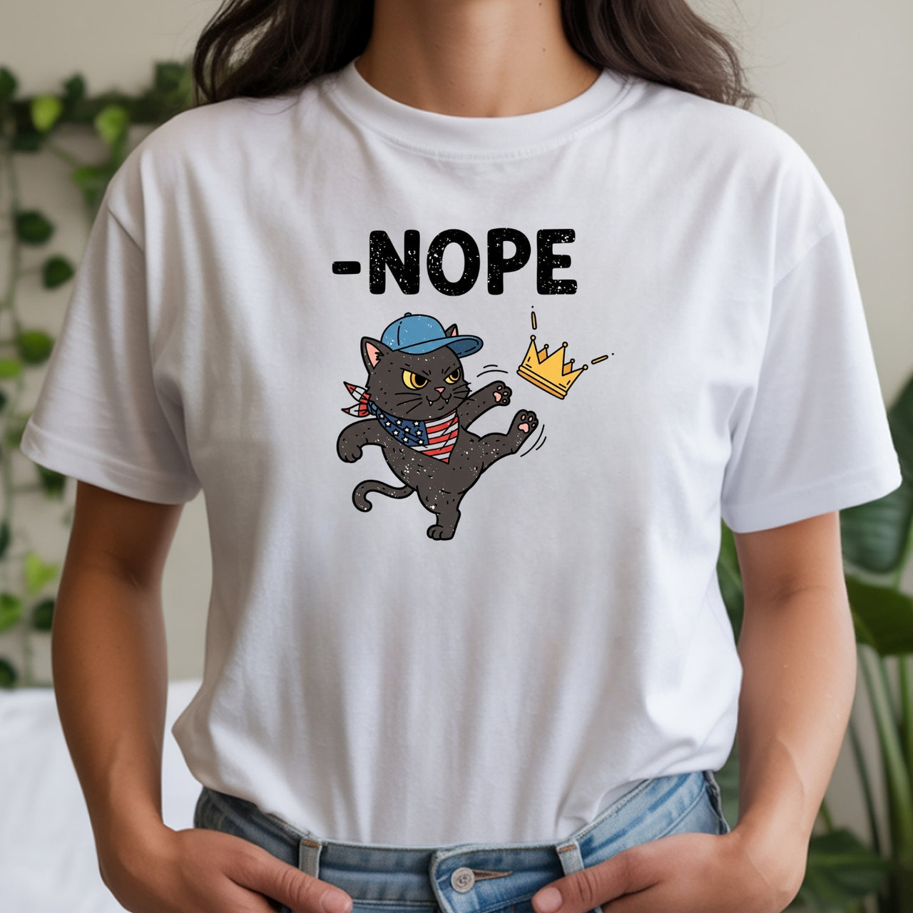 No Kings in America Tee – Black Cat Parody Shirt – Liberty & Humor Graphic Top