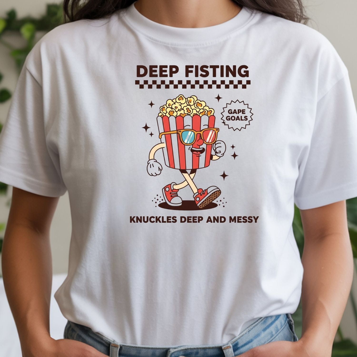 Funny Deep Fisting Popcorn T-Shirt - Retro Humor Tee - Bachelorette Party Shirt for Girls Trip