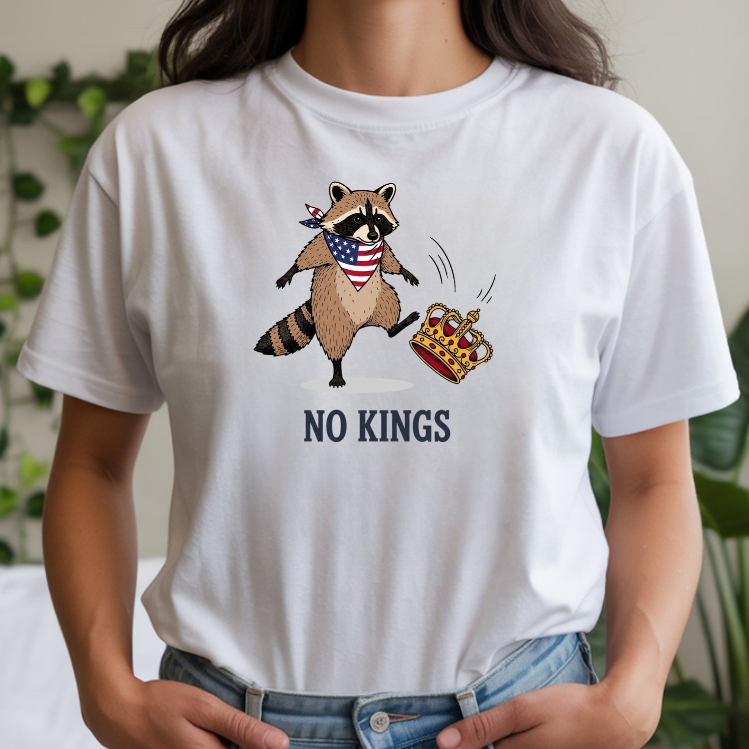 No Kings Raccoon T-Shirt – Funny American Rebel Tee – Patriotic Humor Graphic Top