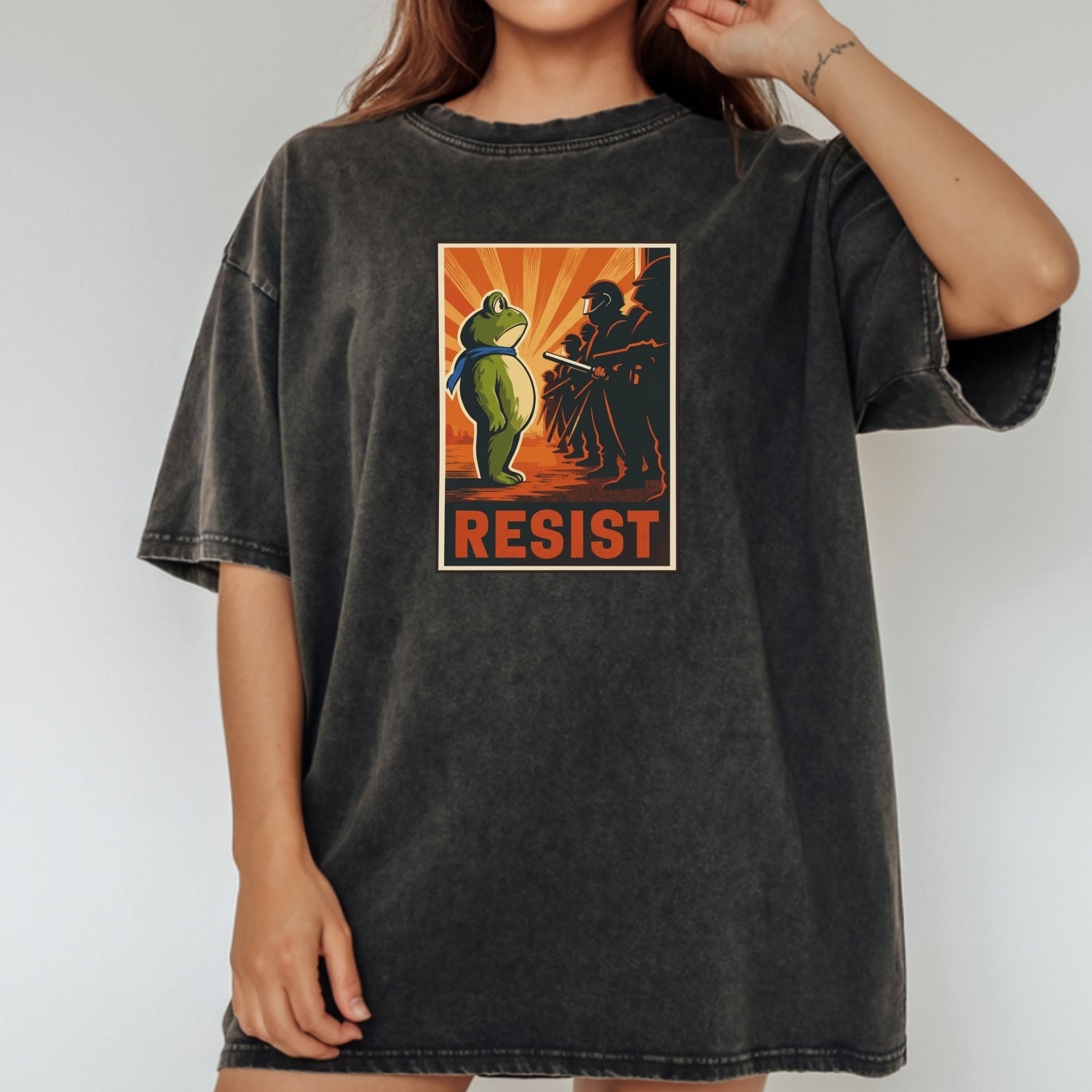 Portland Frog Shirt – Funny Rebel Graphic Tee – No Kings in America Parody Design