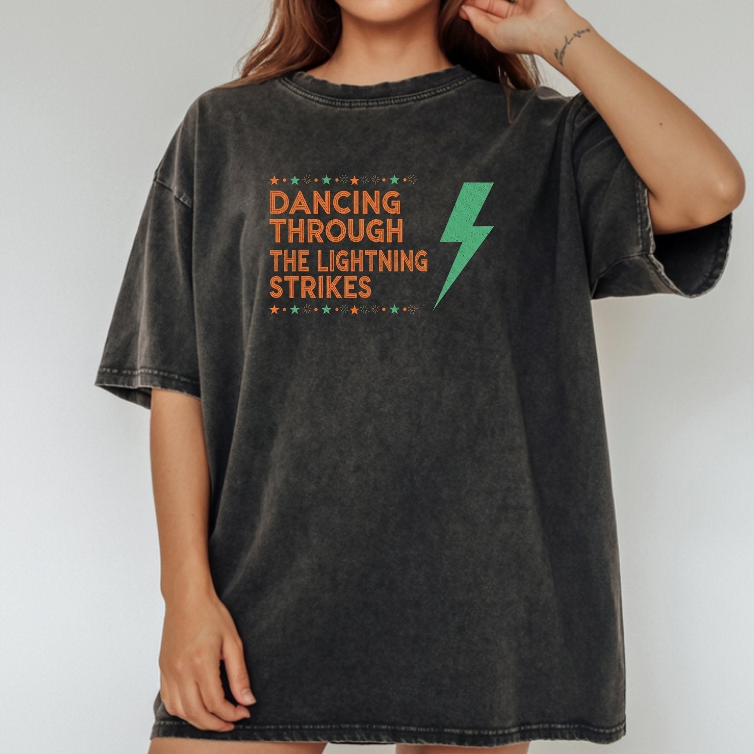 Dancing Through the Lightning Strikes Shirt – Opalite Sky Showgirl Era Tee