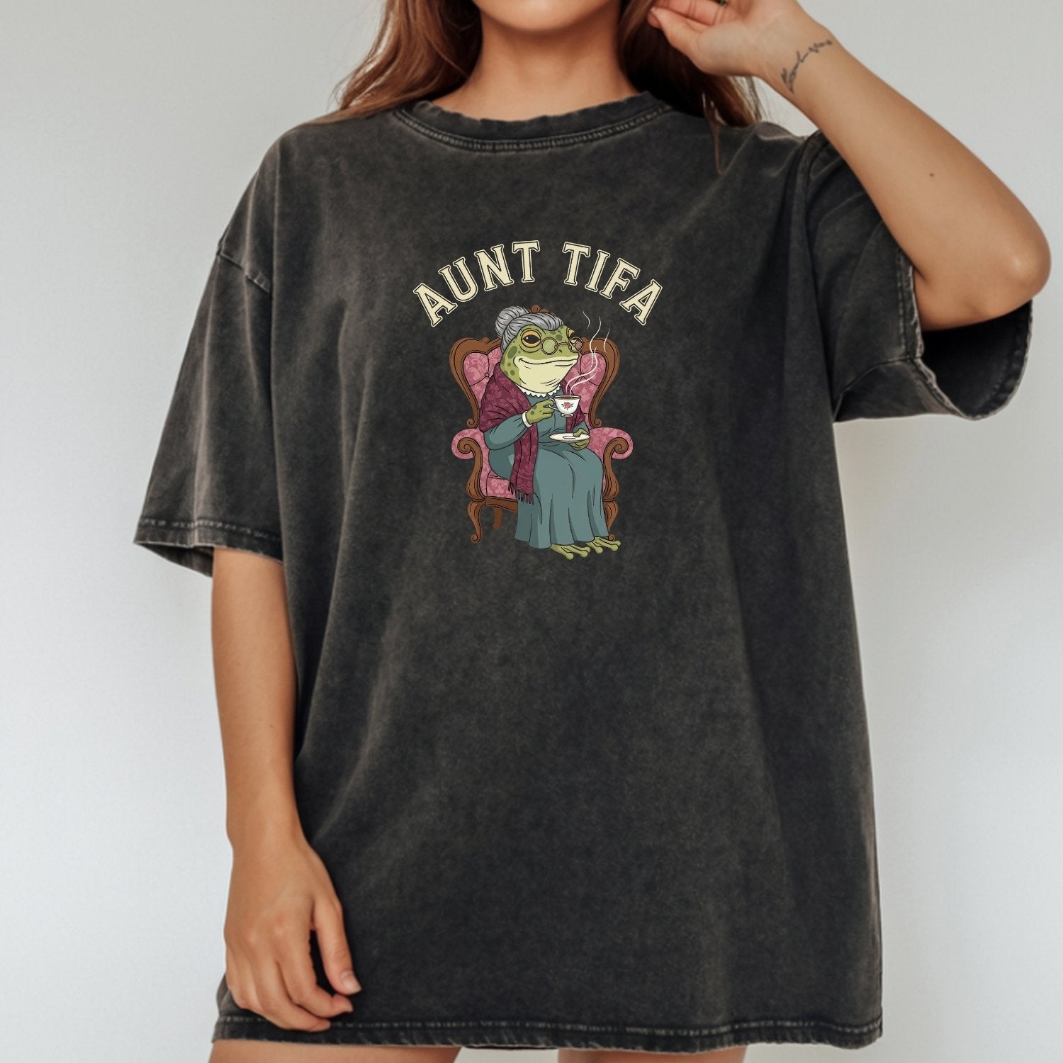 Funny Aunt Tifa T-Shirt – Frog Meme Humor Graphic Tee