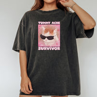 Tummy Ache Survivor Shirt – Funny Cat Meme Tee – Trendy Goofy Cat Graphic for Women