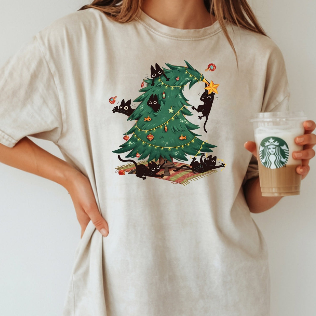 Christmas Tree and Cat Shirt – Cute Cat Lover Holiday Graphic Tee
