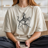Retro Cat Knight Graphic T-Shirt – Vintage Medieval Tattoo Style – Dark Y2K Kitten Tee