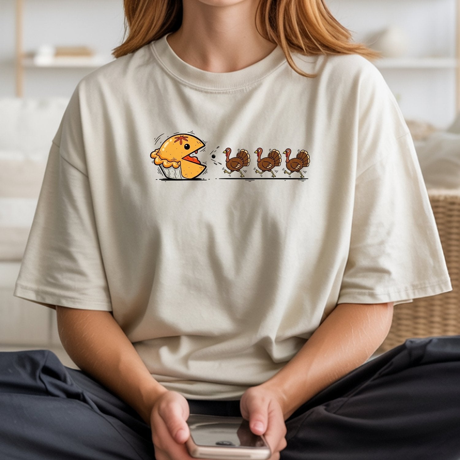 Funny Thanksgiving Shirt – Retro Pumpkin Pie Chasing Turkey Tee