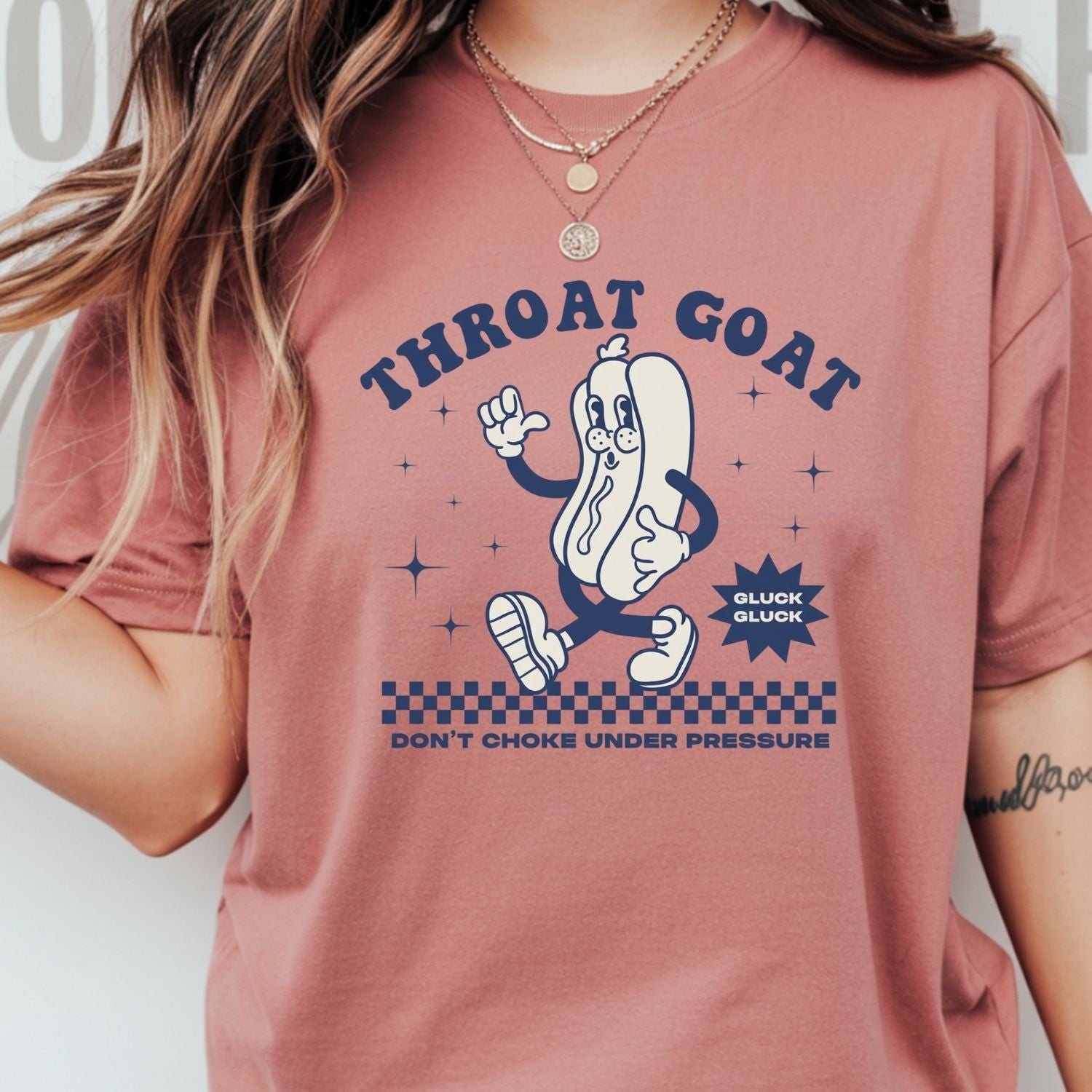 Funny Throat Goat Meme T-Shirt - Retro Inappropriate Shirt - Embarrassing Humor Tee for Adults