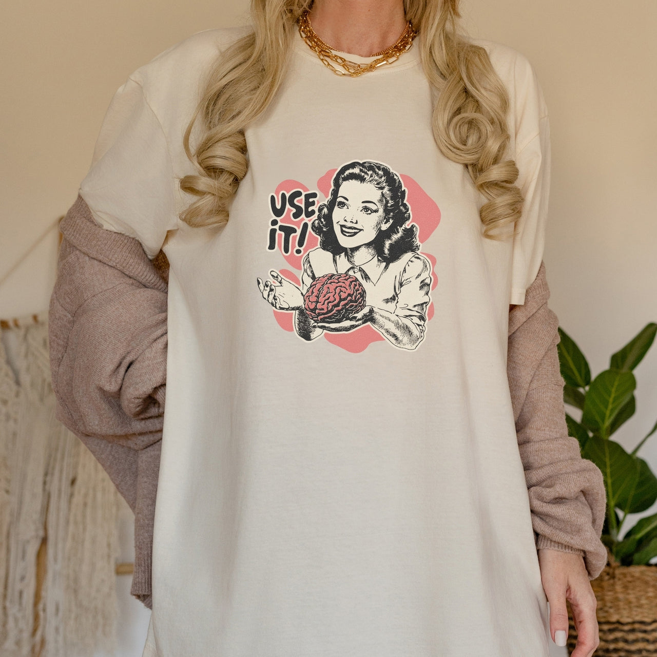 Use Your Brain Graphic T-Shirt – Sarcastic Vintage Tee – Funny Retro 50s Ad Parody