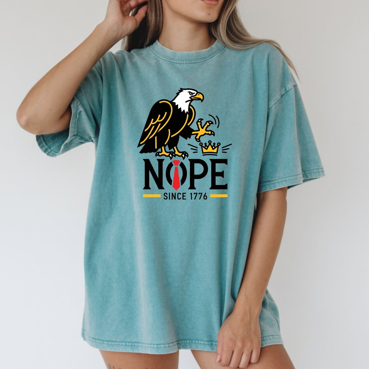 No Kings in America Shirt – Bald Eagle Graphic Tee – Funny Liberty Parody Top