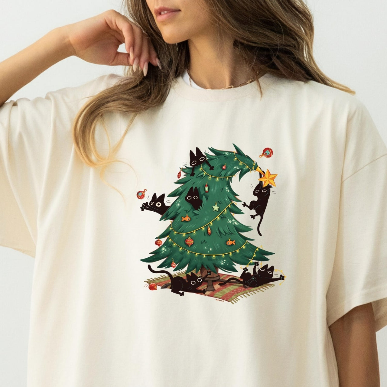 Christmas Tree and Cat Shirt – Cute Cat Lover Holiday Graphic Tee