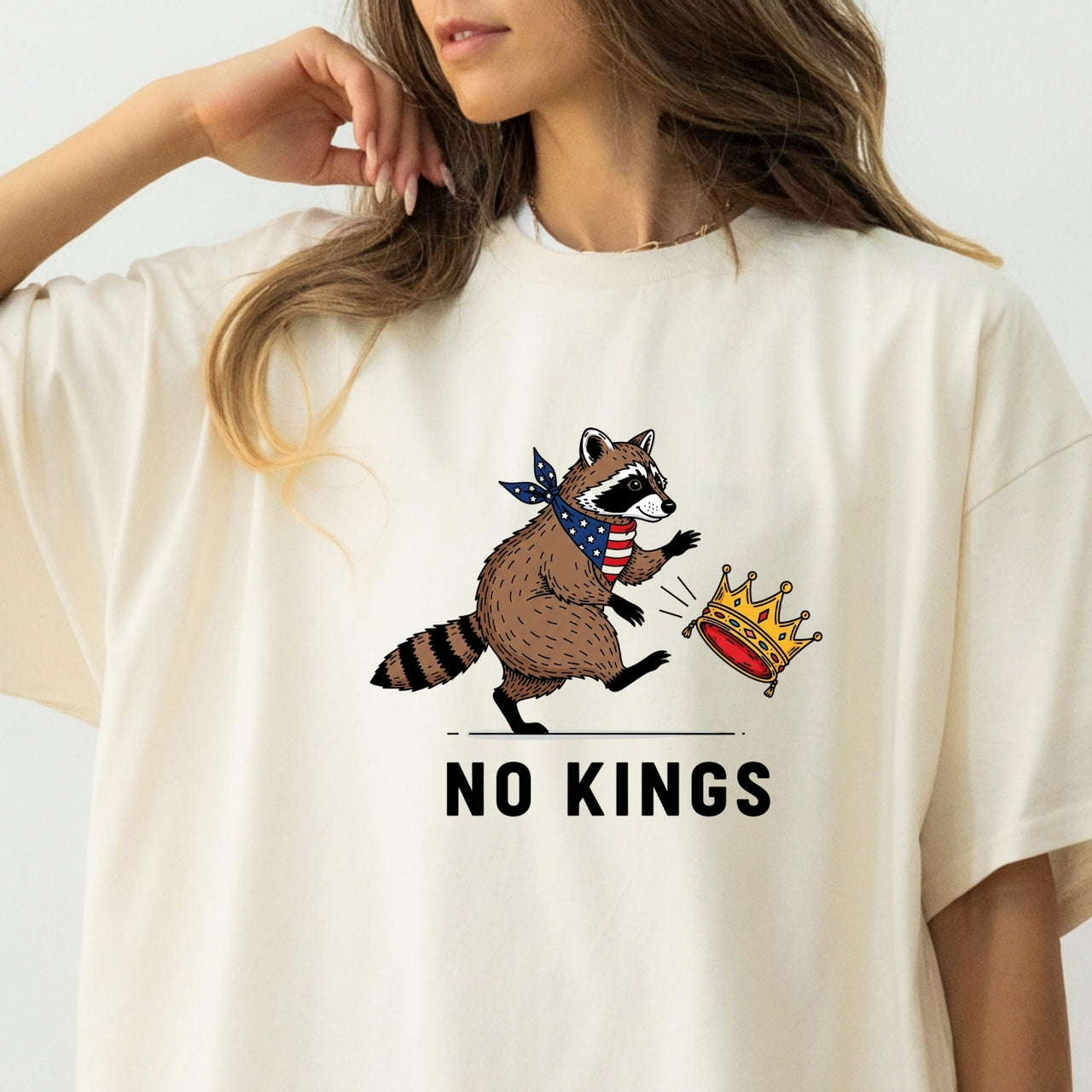 No Kings Raccoon Graphic T-Shirt - Freedom and Independence Shirt – Funny Parody Top
