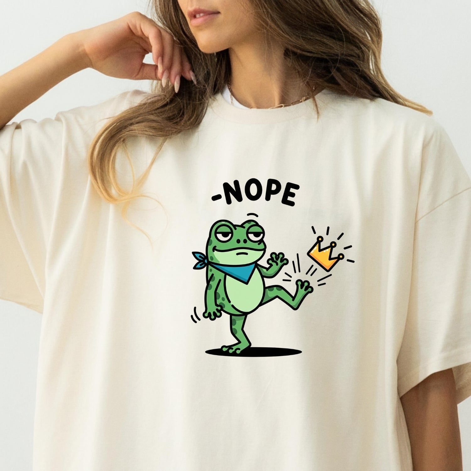 No King Sarcastic Frog Graphic Tee – Nope Crown Kick Unisex Top