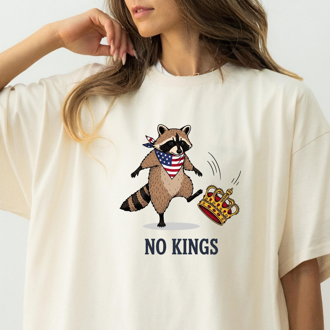 No Kings Raccoon T-Shirt – Funny American Rebel Tee – Patriotic Humor Graphic Top