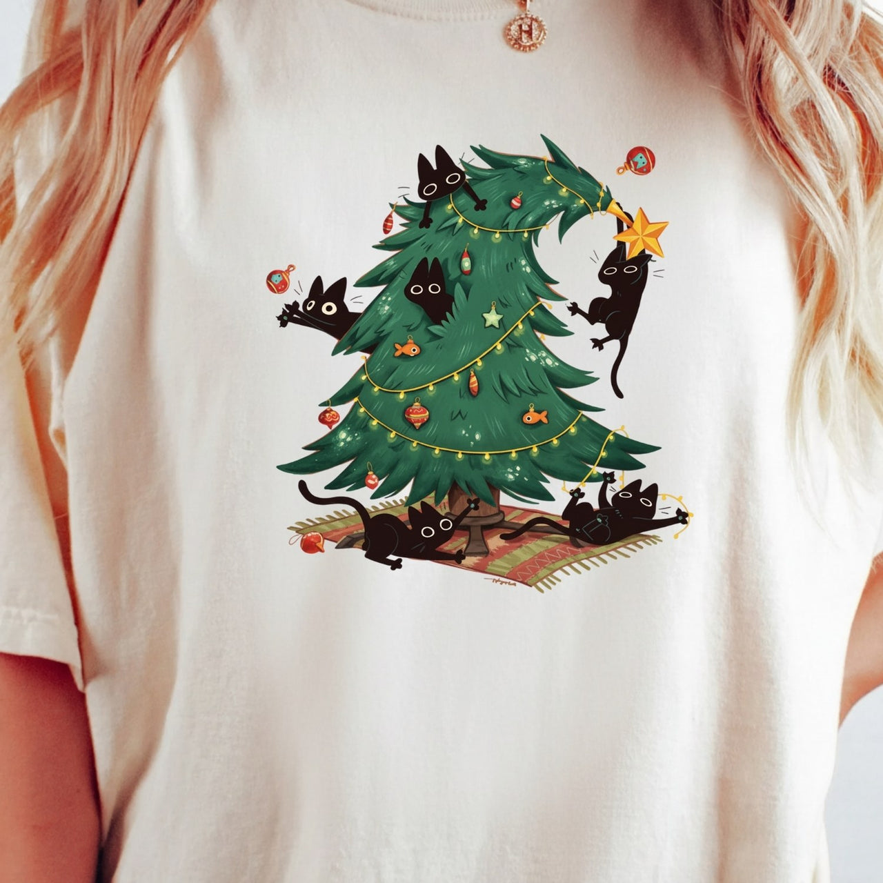 Christmas Tree and Cat Shirt – Cute Cat Lover Holiday Graphic Tee