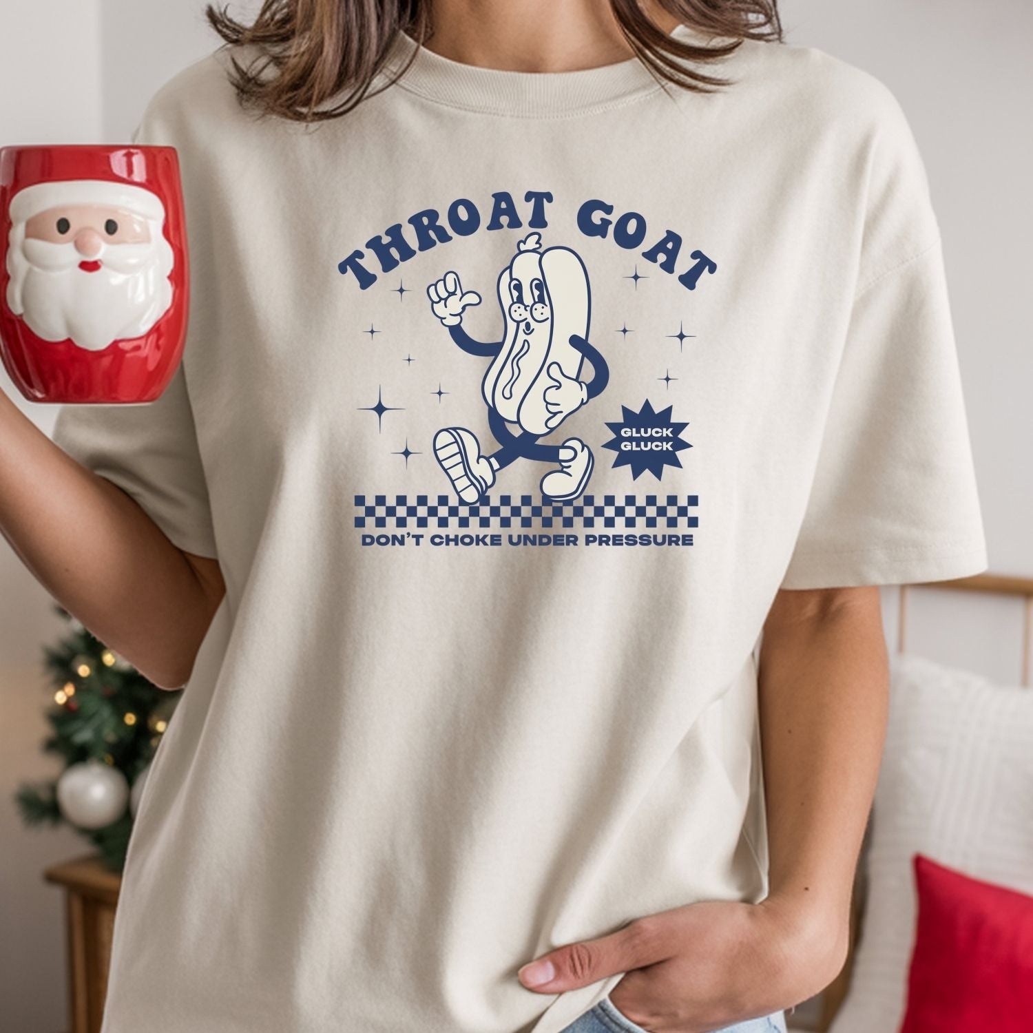 Funny Throat Goat Meme T-Shirt - Retro Inappropriate Shirt - Embarrassing Humor Tee for Adults