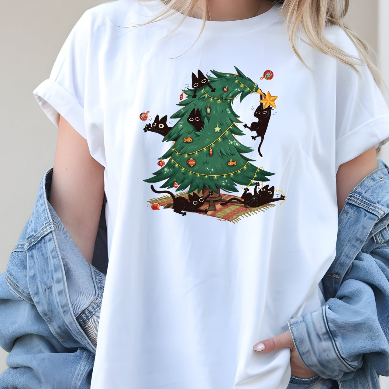 Christmas Tree and Cat Shirt – Cute Cat Lover Holiday Graphic Tee
