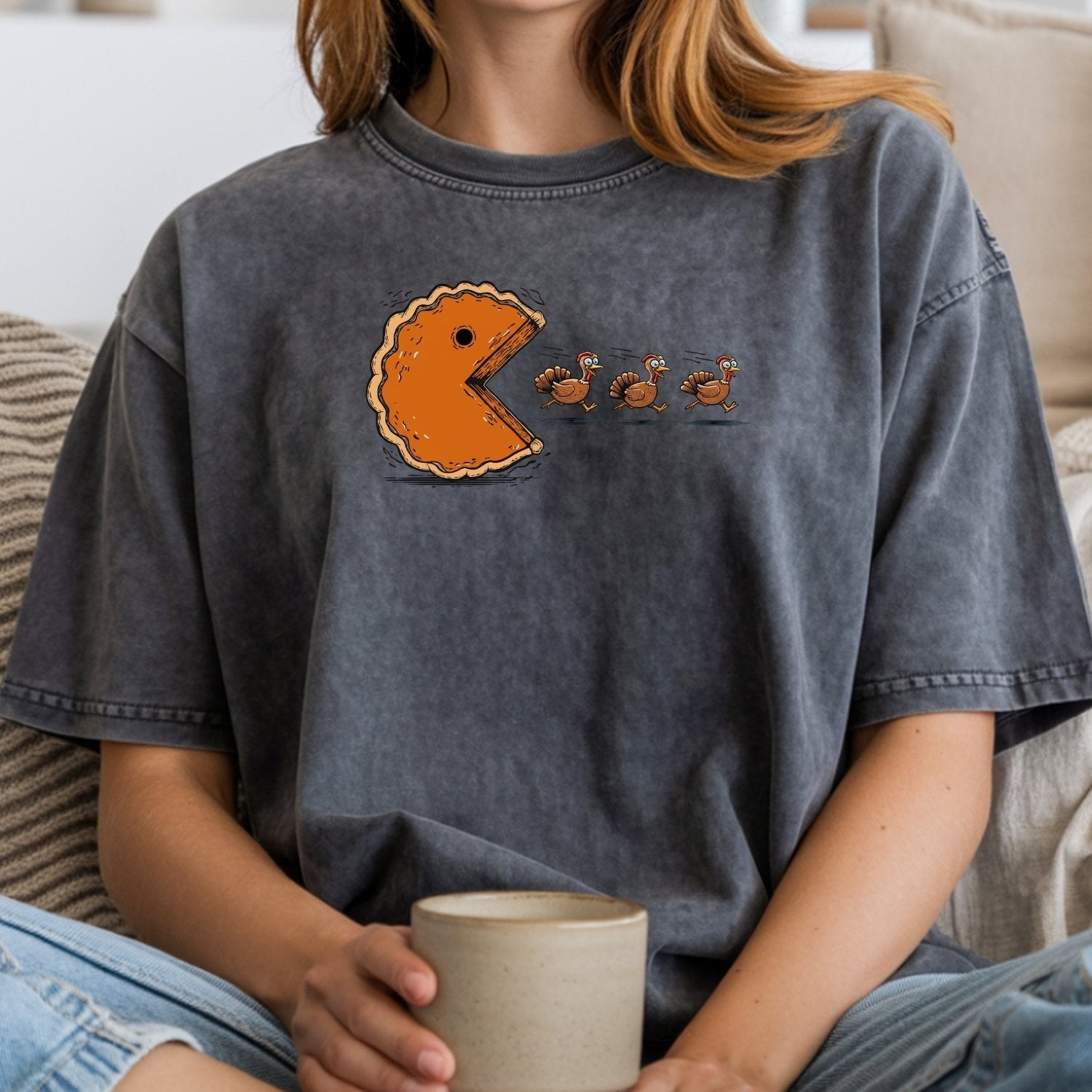 Retro Thanksgiving Pumpkin Pie Chasing Turkey Shirt – Funny Fall Vibes Tee