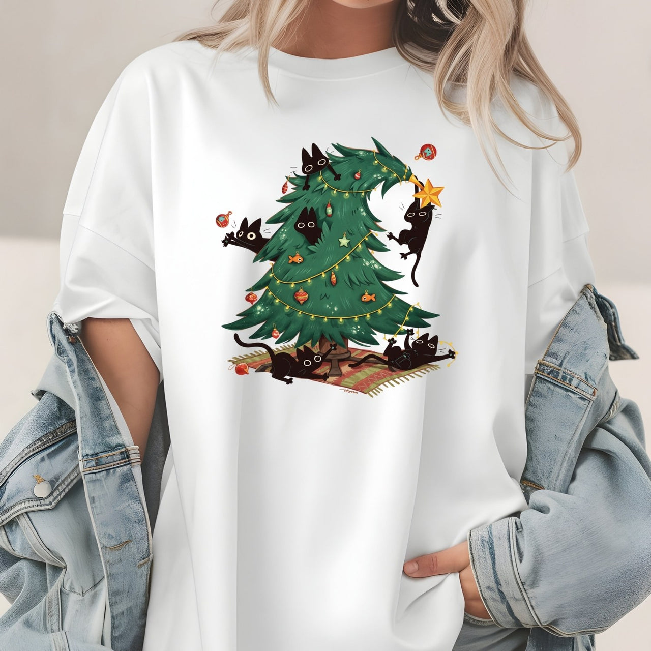 Christmas Tree and Cat Shirt – Cute Cat Lover Holiday Graphic Tee