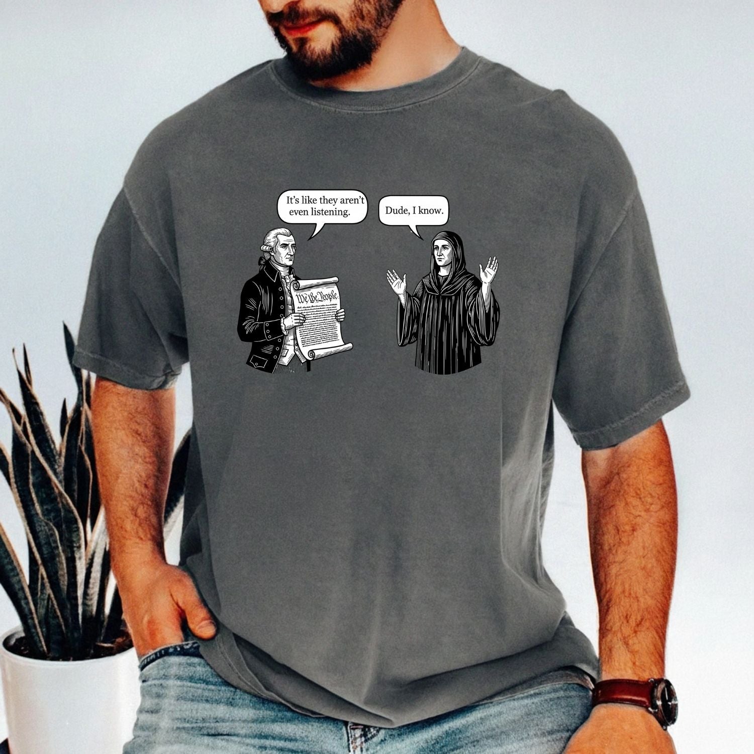 George and Jesus Tee – Retro USA Inspired Graphic Shirt – Vintage Patriotic Design