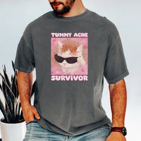 Tummy Ache Survivor Shirt – Funny Cat Meme Tee – Trendy Goofy Cat Graphic for Women