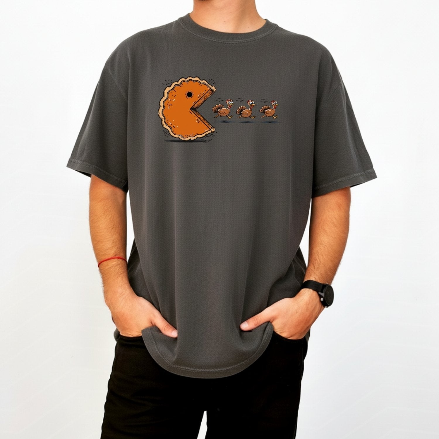 Retro Thanksgiving Pumpkin Pie Chasing Turkey Shirt – Funny Fall Vibes Tee
