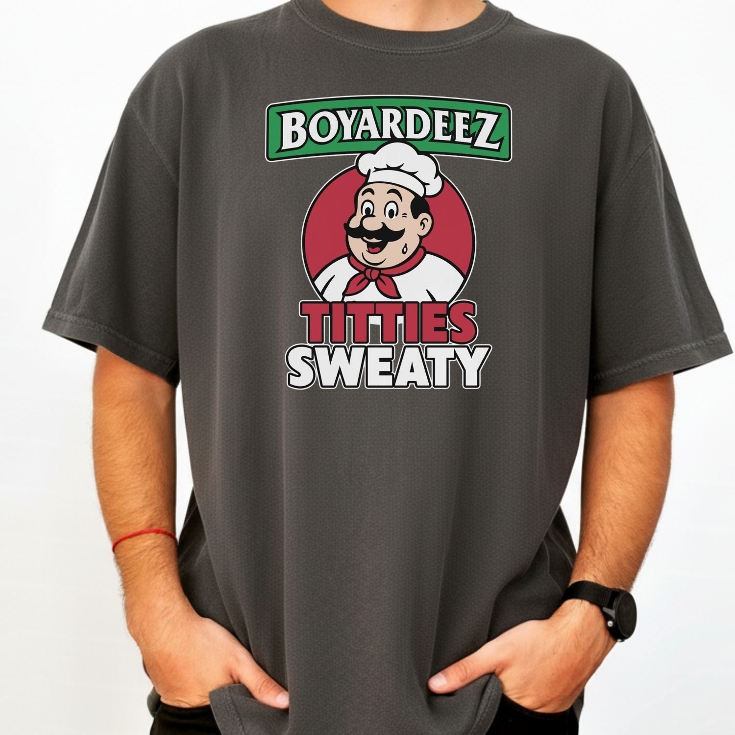 Retro Boyardeez Titties Sweaty Meme Tee - Funny Graphic T-Shirt - Extra Sweaty Edition Humor Shirt