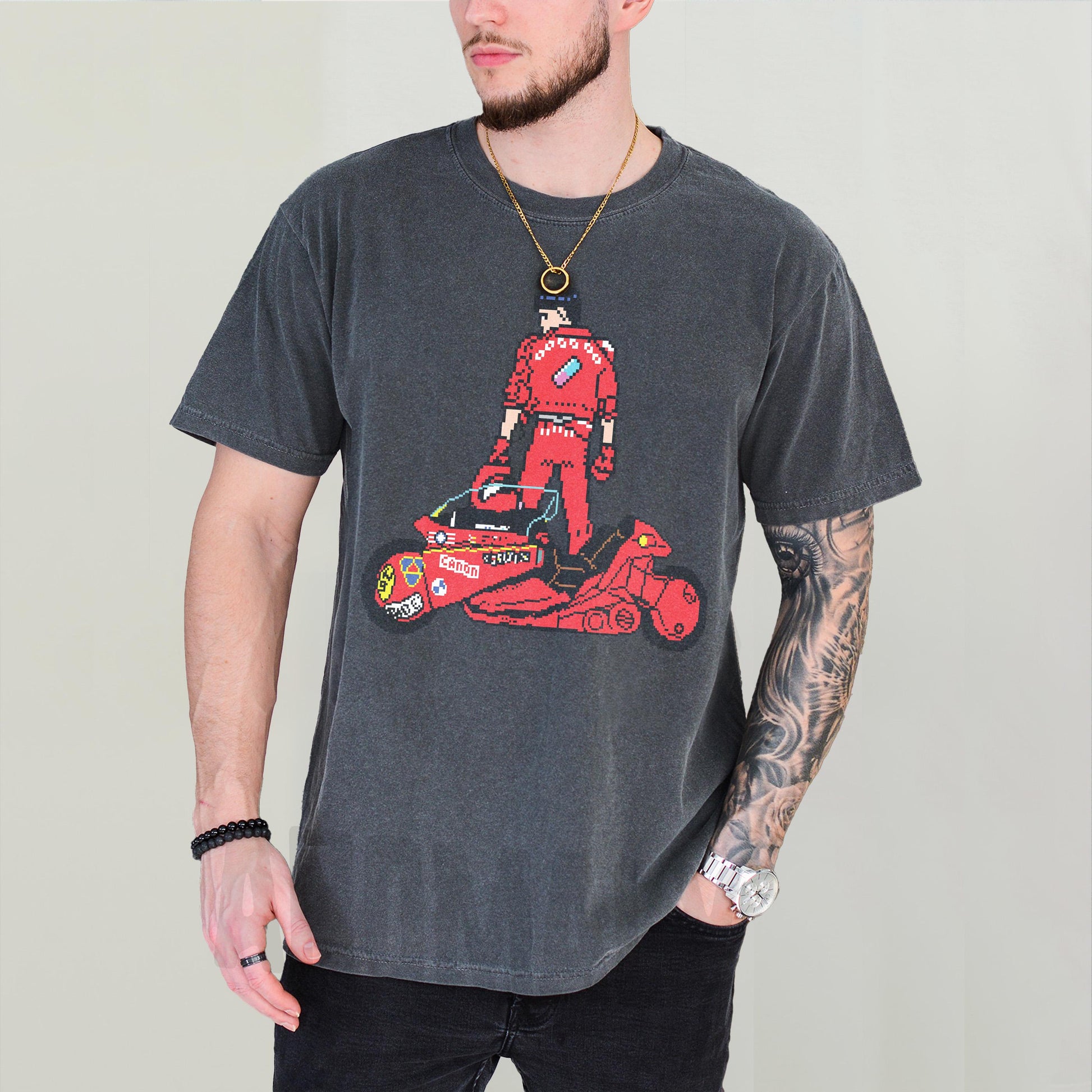 8-Bit Anime Graphic Tee – Cyberpunk Neo-Tokyo Motorcycle Unisex T-Shirt