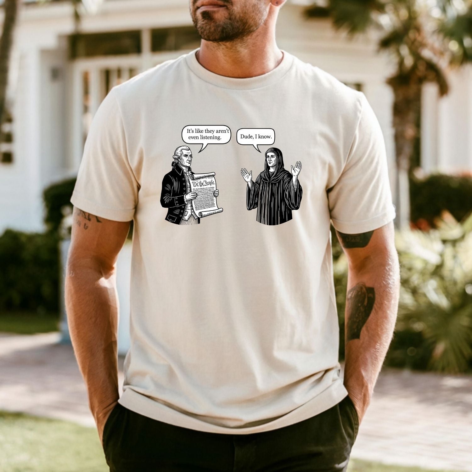 George and Jesus Tee – Retro USA Inspired Graphic Shirt – Vintage Patriotic Design