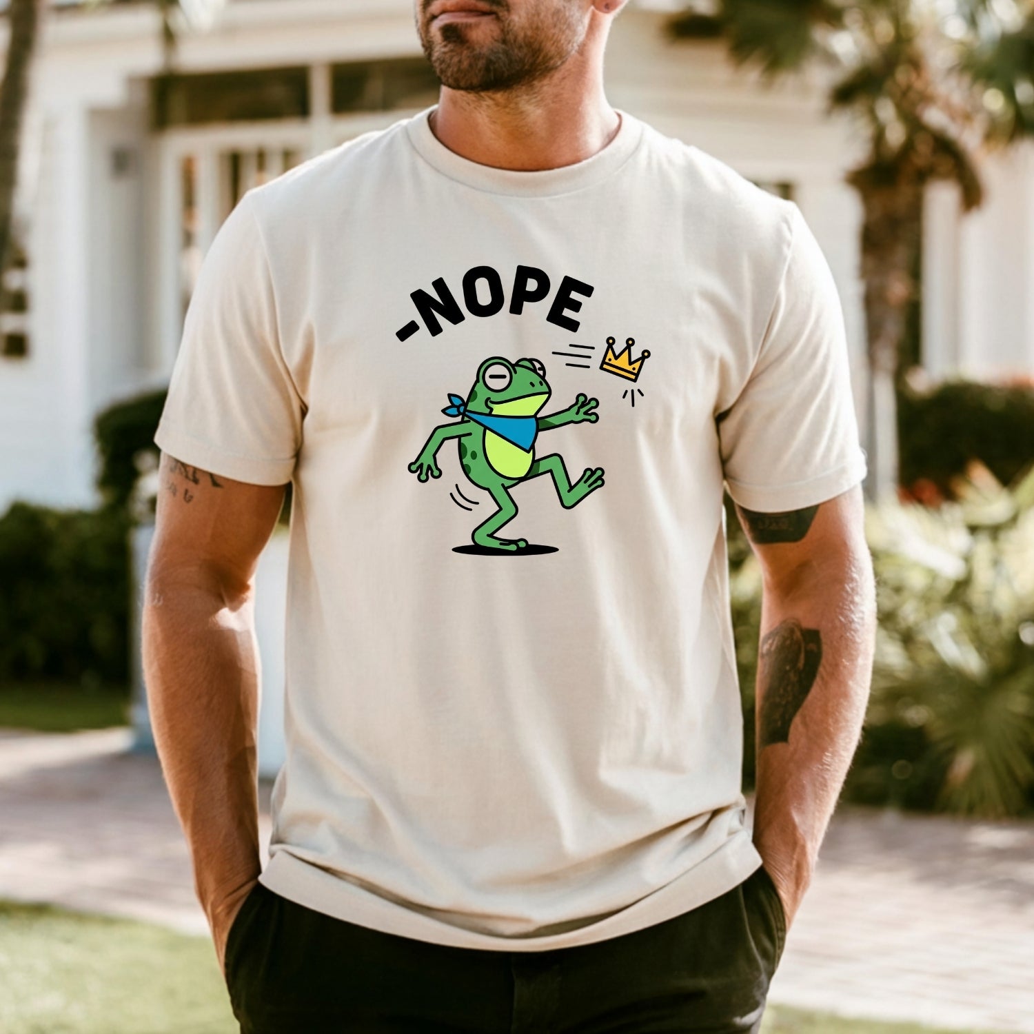 No Kings Streetwear T-Shirt – Frog Graphic Cotton Top for Men & Women