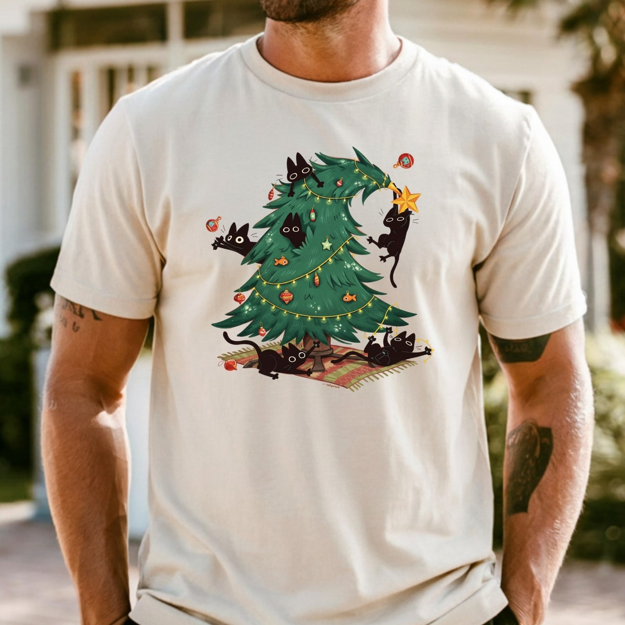 Christmas Tree and Cat Shirt – Cute Cat Lover Holiday Graphic Tee