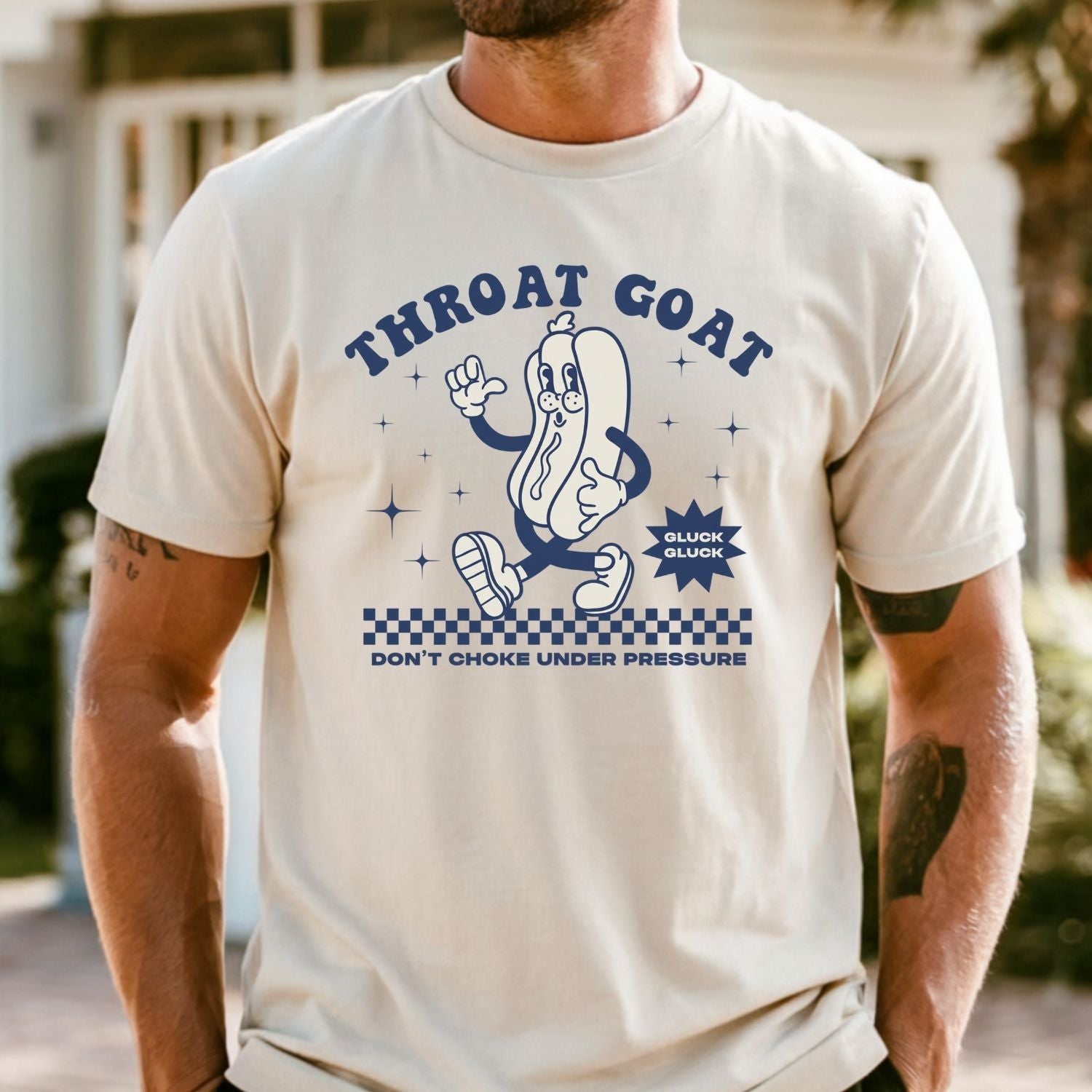 Funny Throat Goat Meme T-Shirt - Retro Inappropriate Shirt - Embarrassing Humor Tee for Adults