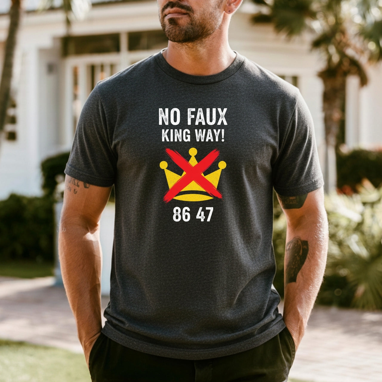 No Faux King Way 8647 Tee – Witty Wordplay Graphic Shirt