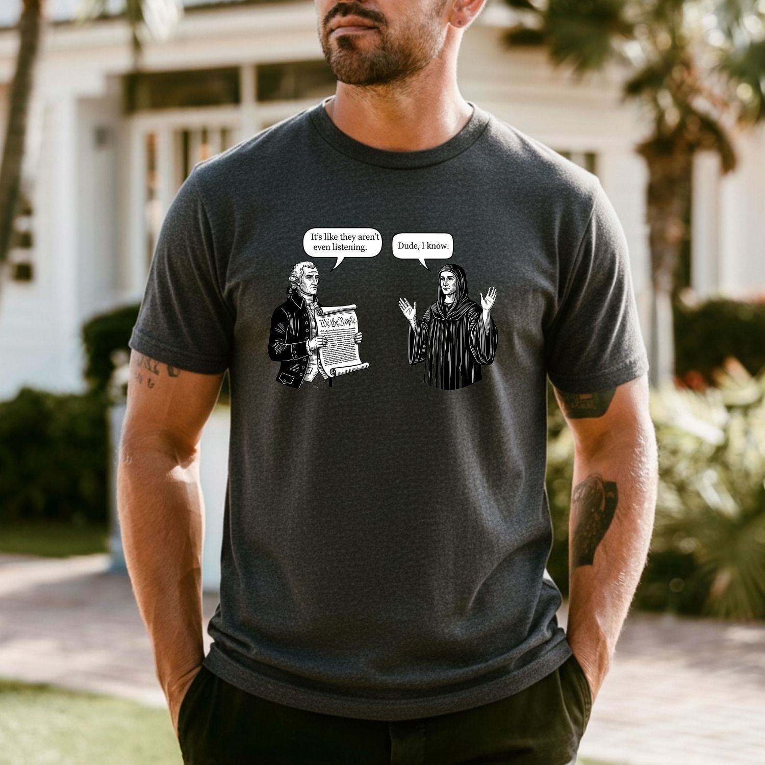 George and Jesus Tee – Retro USA Inspired Graphic Shirt – Vintage Patriotic Design