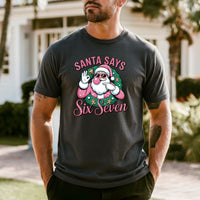Funny Pink Santa Says Six Seven T-Shirt – Christmas Meme Graphic Tee