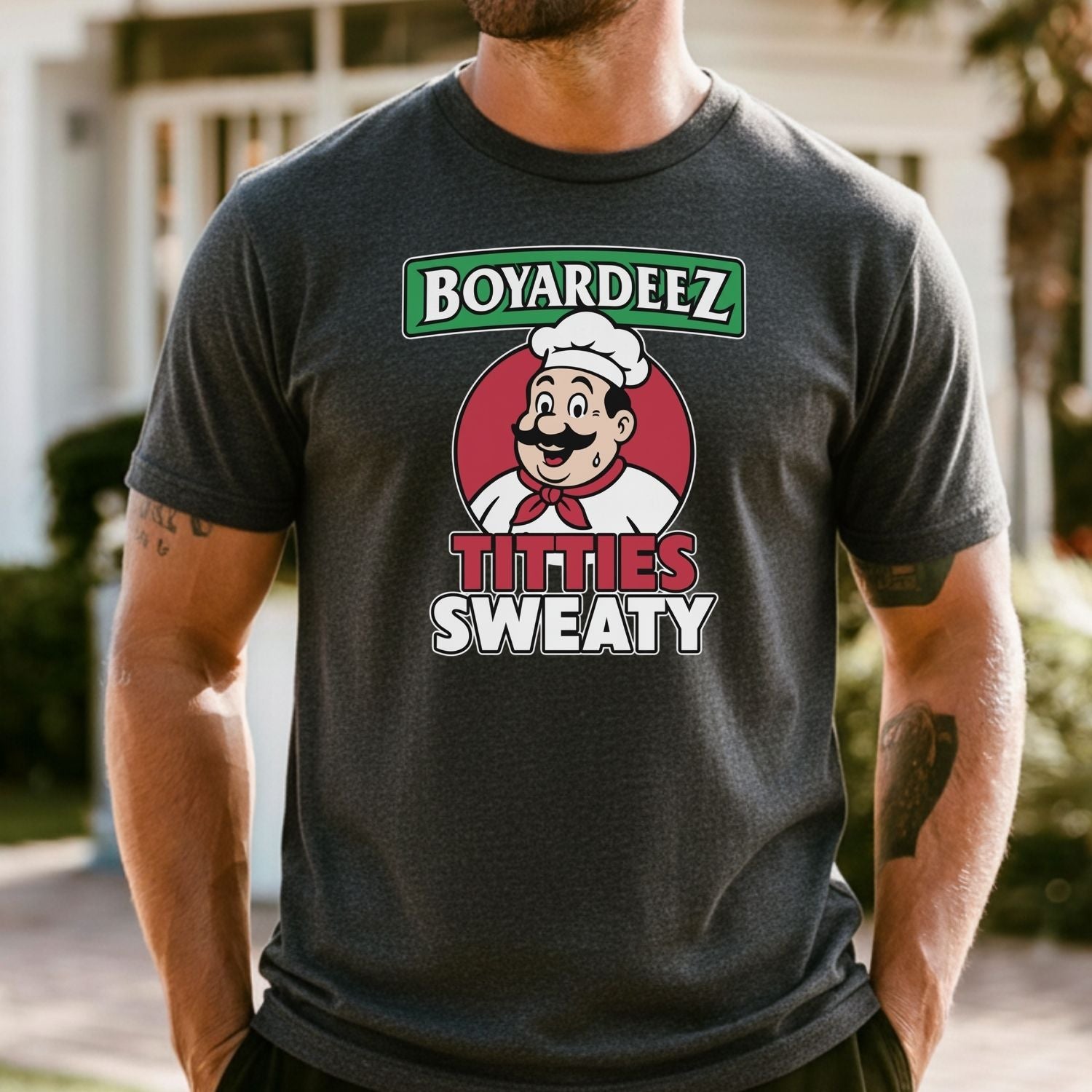 Retro Boyardeez Titties Sweaty Meme Tee - Funny Graphic T-Shirt - Extra Sweaty Edition Humor Shirt