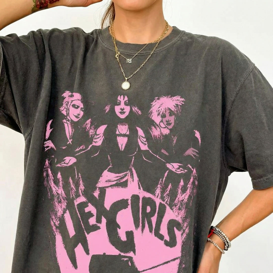 90s Goth The Hex Girls Rock Band Graphic T-Shirt – Retro Witchy Halloween Tee