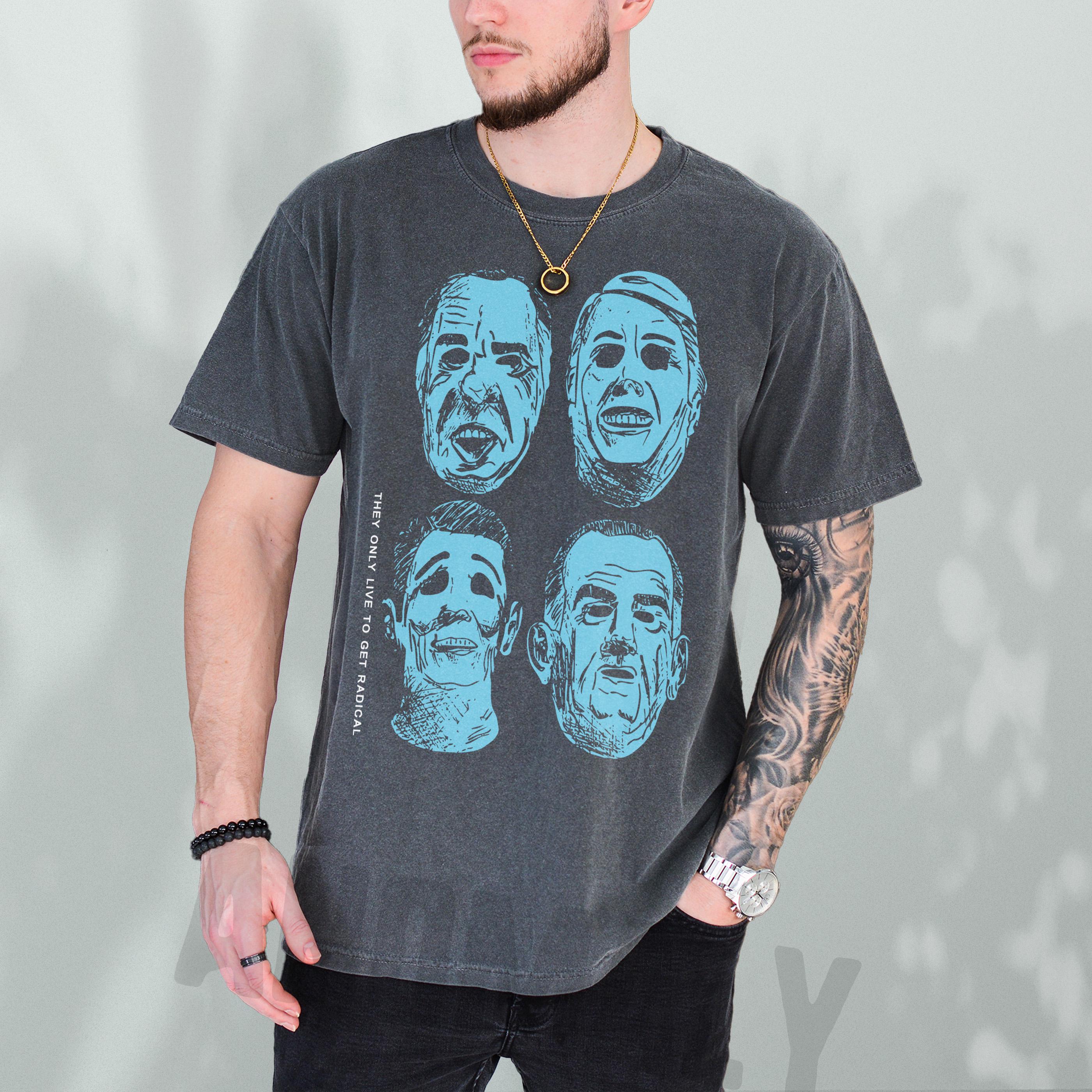 90s Action Movie T-Shirt – Bank Robbery Mask Vintage Graphic Tee