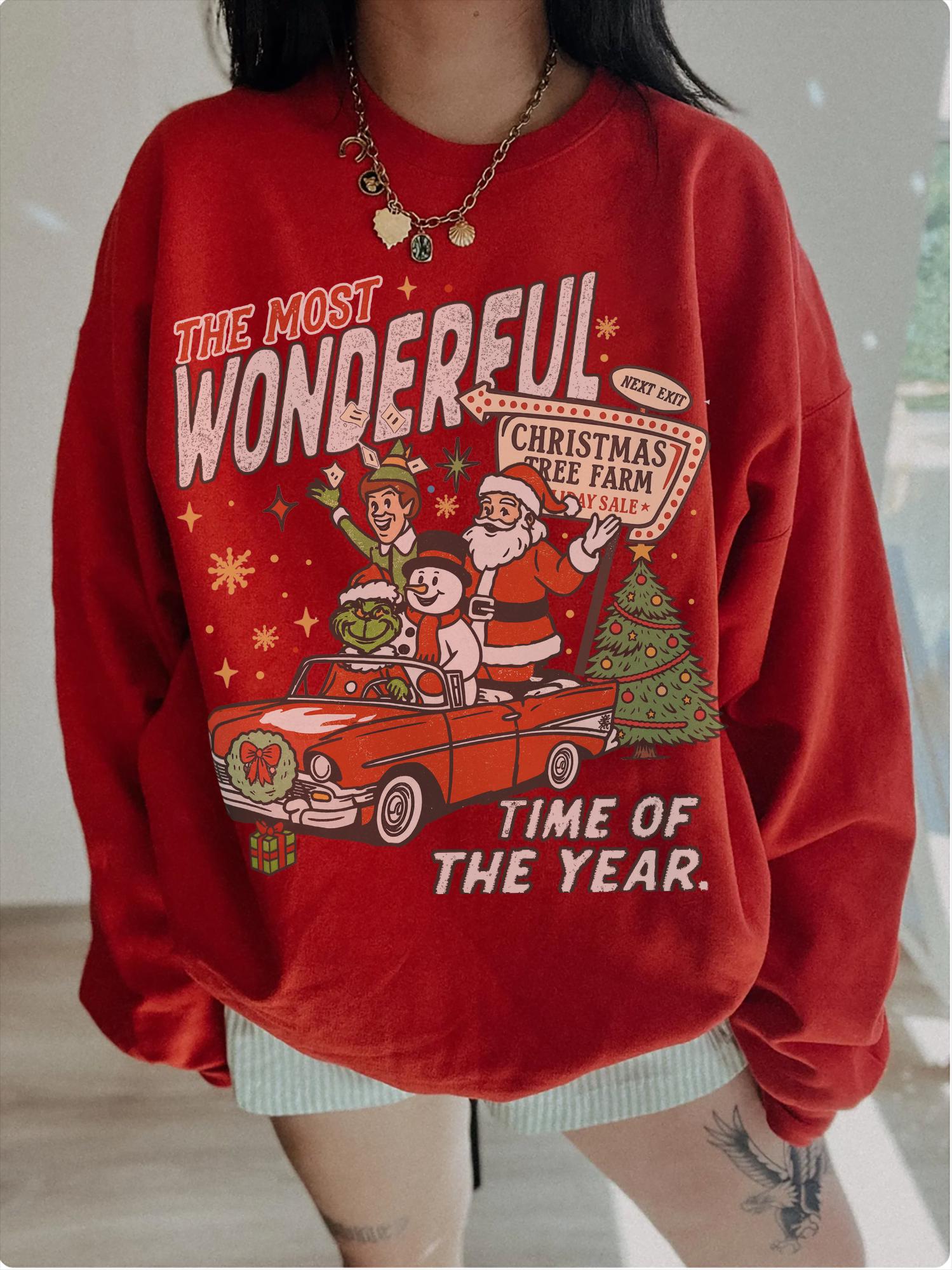 90s Vintage Christmas Sweatshirt Retro Santa Crewneck Funny Xmas Movie Pullover Grinch Elf Snowman Holiday Shirt