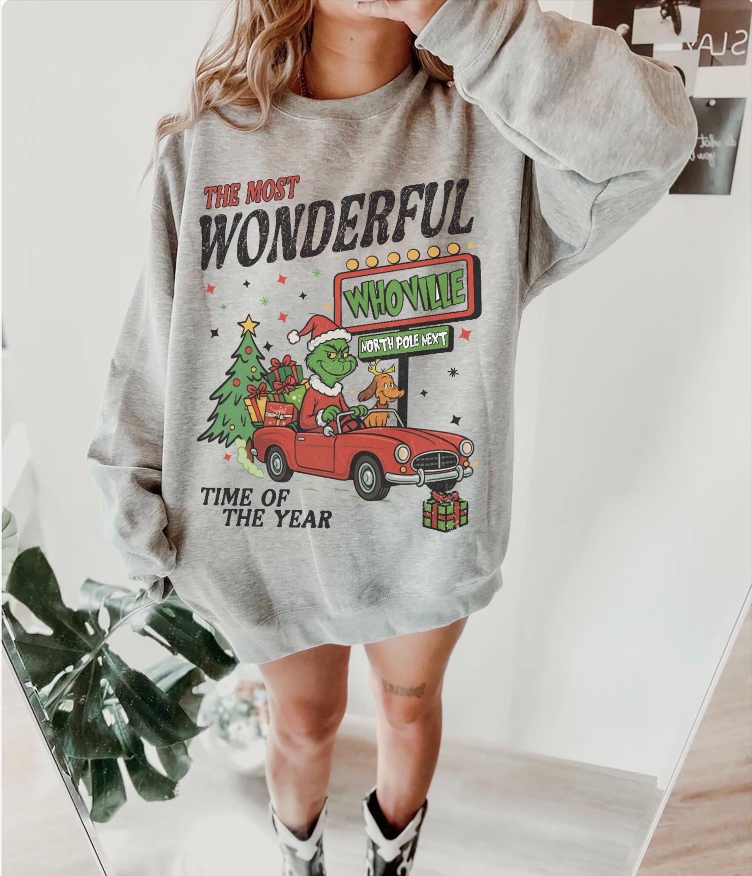 90s Vintage Christmas Sweater Merry Grinchmas Sweatshirt Funny Movie Crewneck Holiday Shirt