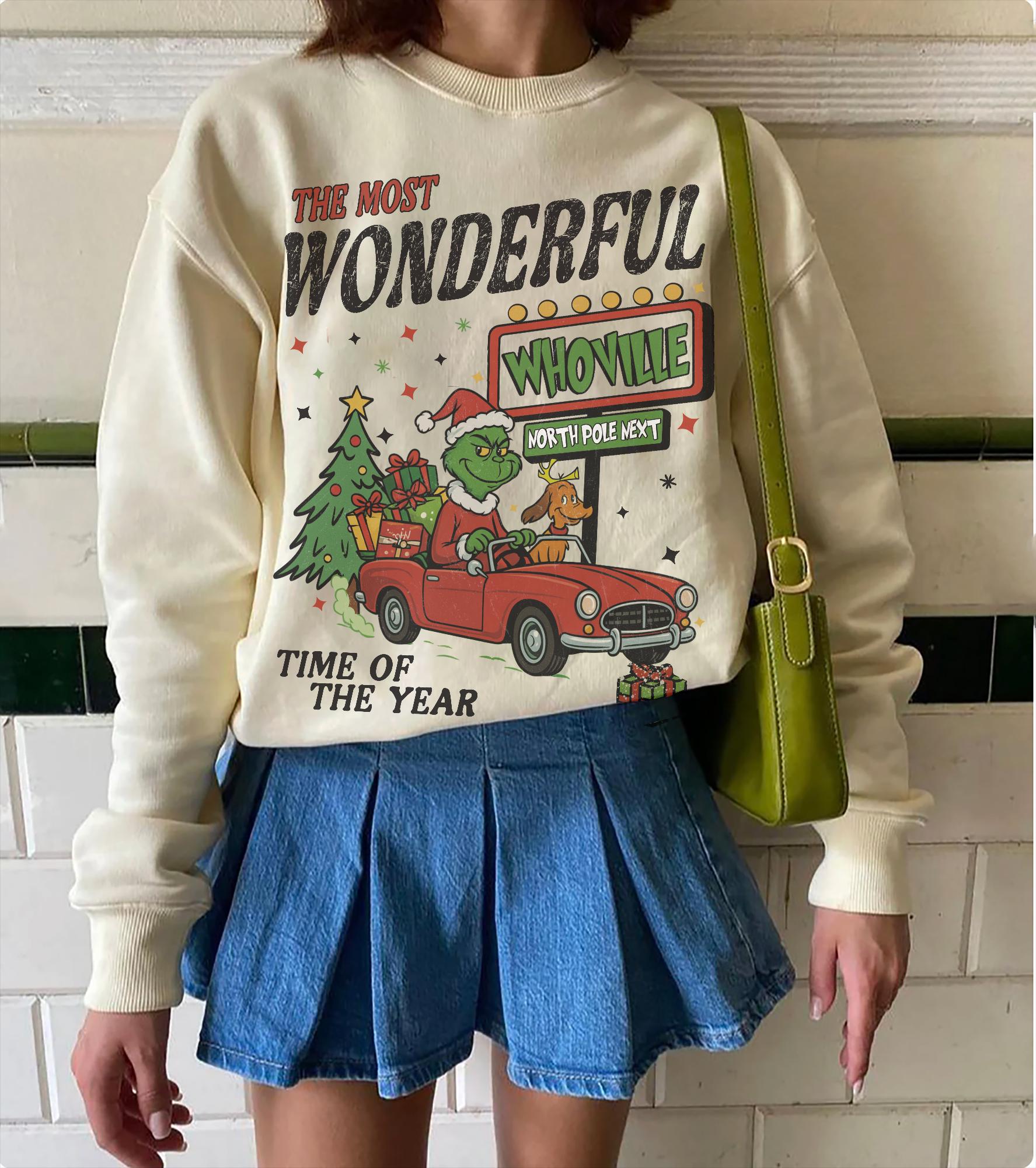 90s Vintage Christmas Sweater Merry Grinchmas Sweatshirt Funny Movie Crewneck Holiday Shirt
