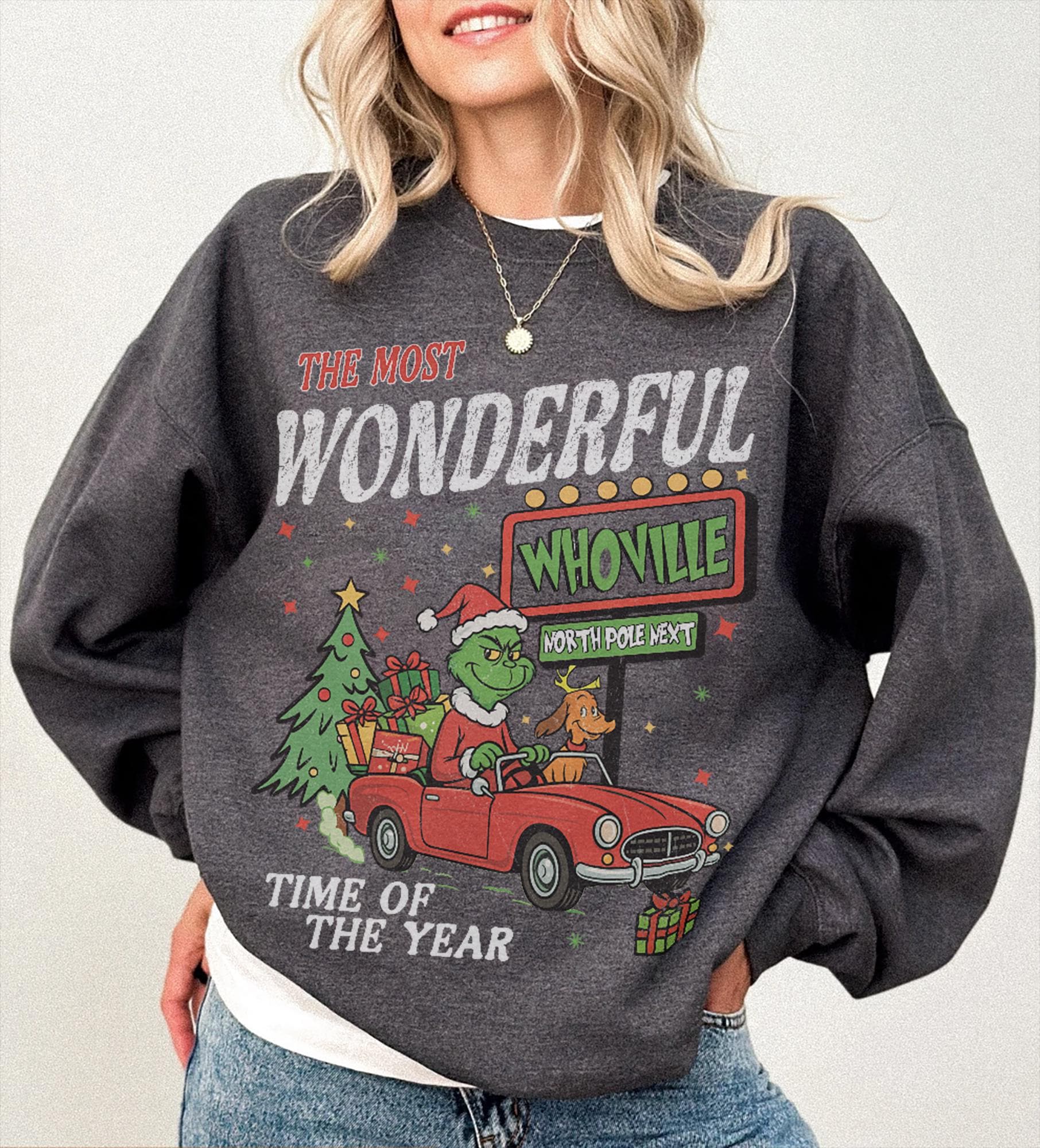 90s Vintage Christmas Sweater Merry Grinchmas Sweatshirt Funny Movie Crewneck Holiday Shirt
