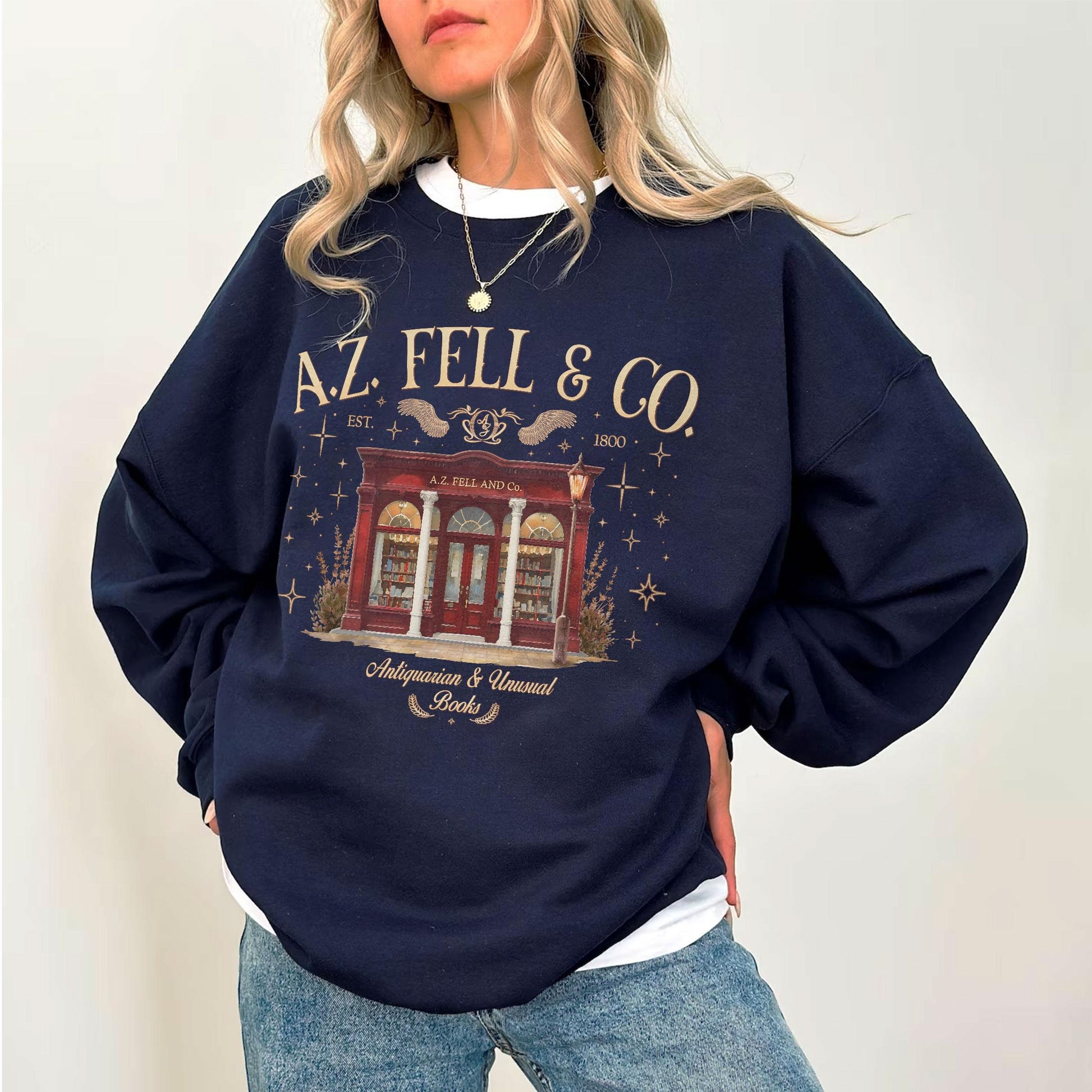 A.Z. Fell & Co Sweatshirt Hoodie – Aziraphale Bookshop Shirt, Antiquarian Books Gift