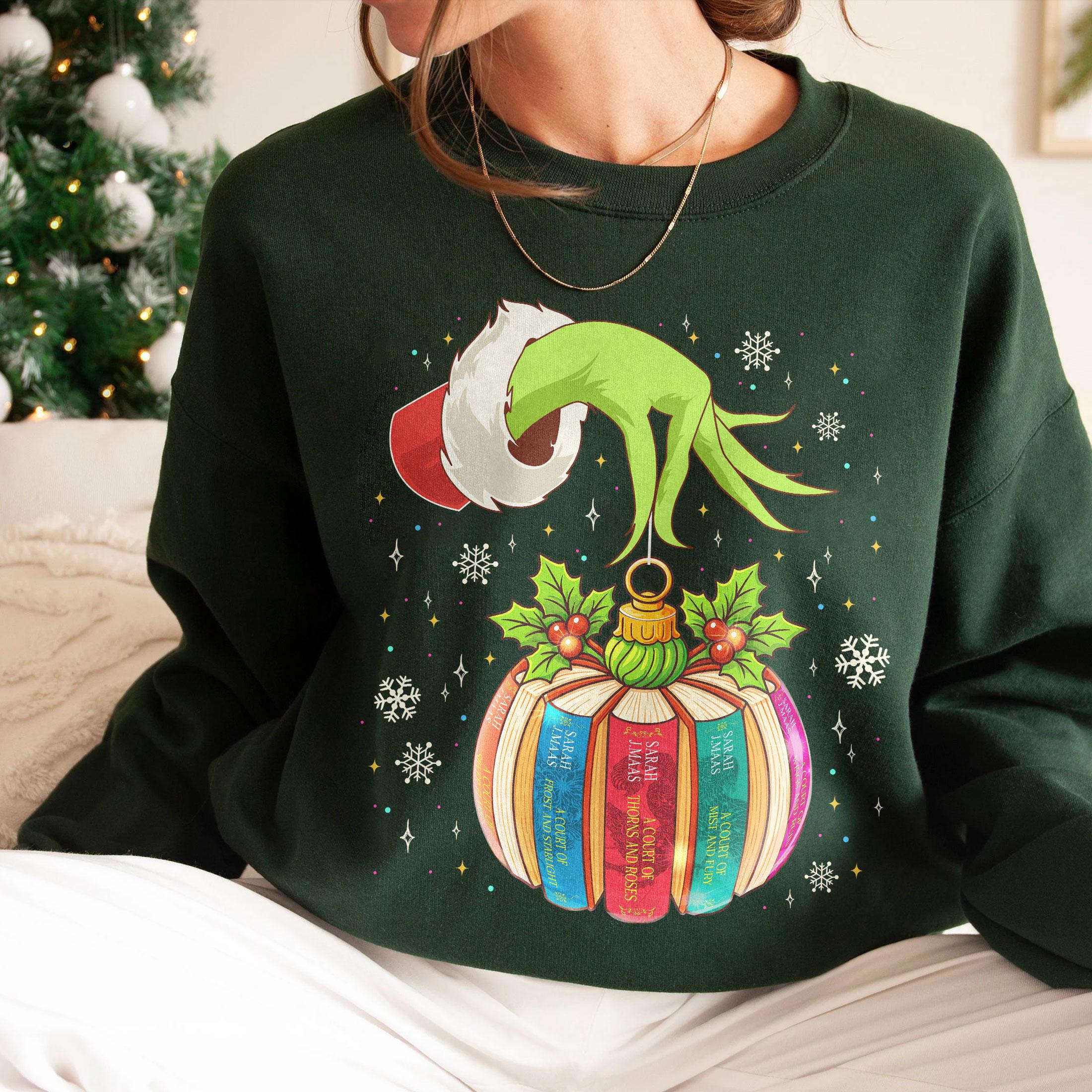 ACOTAR Books Christmas Ornament Sweatshirt – Green Holiday Crewneck for Book Lovers