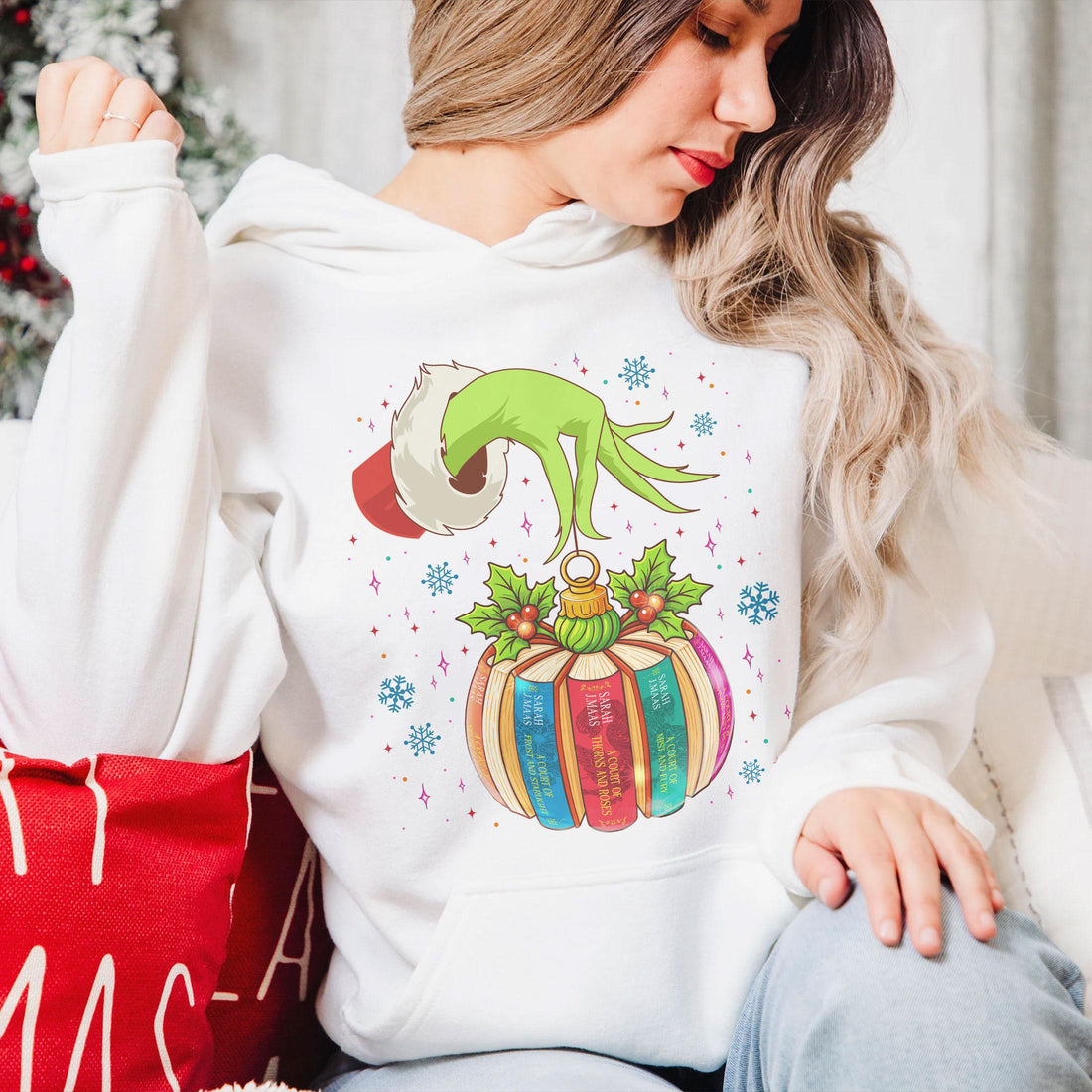 ACOTAR Books Christmas Ornament Sweatshirt – Green Holiday Crewneck for Book Lovers
