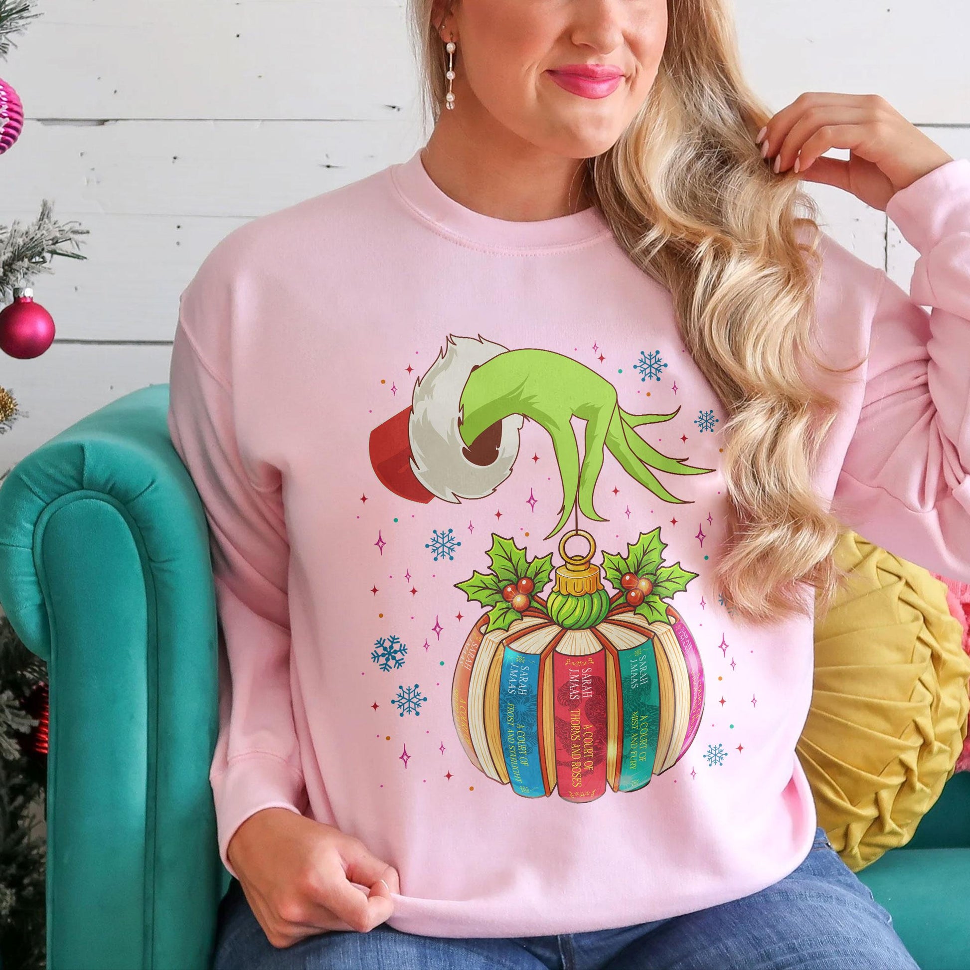 ACOTAR Books Christmas Ornament Sweatshirt – Green Holiday Crewneck for Book Lovers