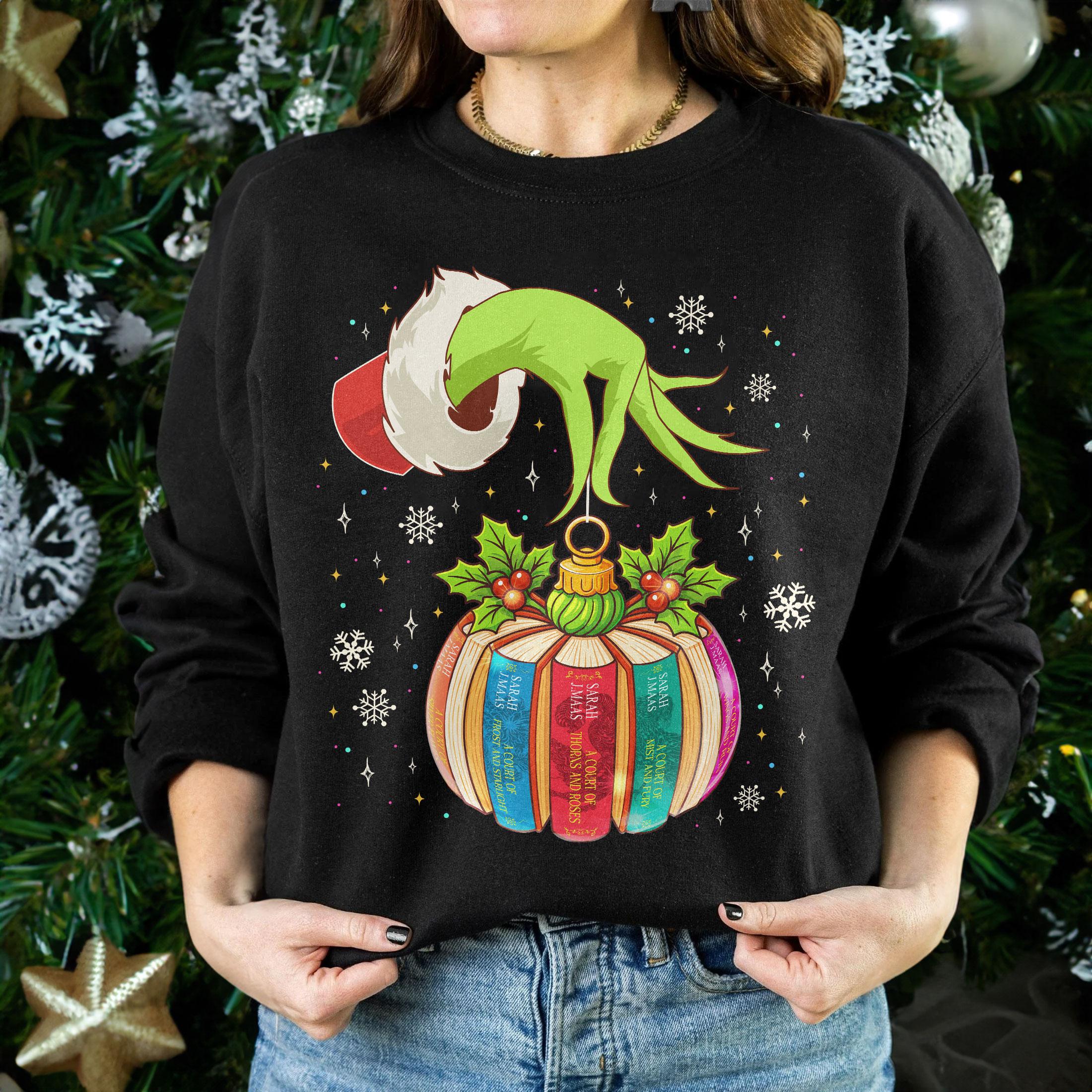 ACOTAR Books Christmas Ornament Sweatshirt – Green Holiday Crewneck for Book Lovers