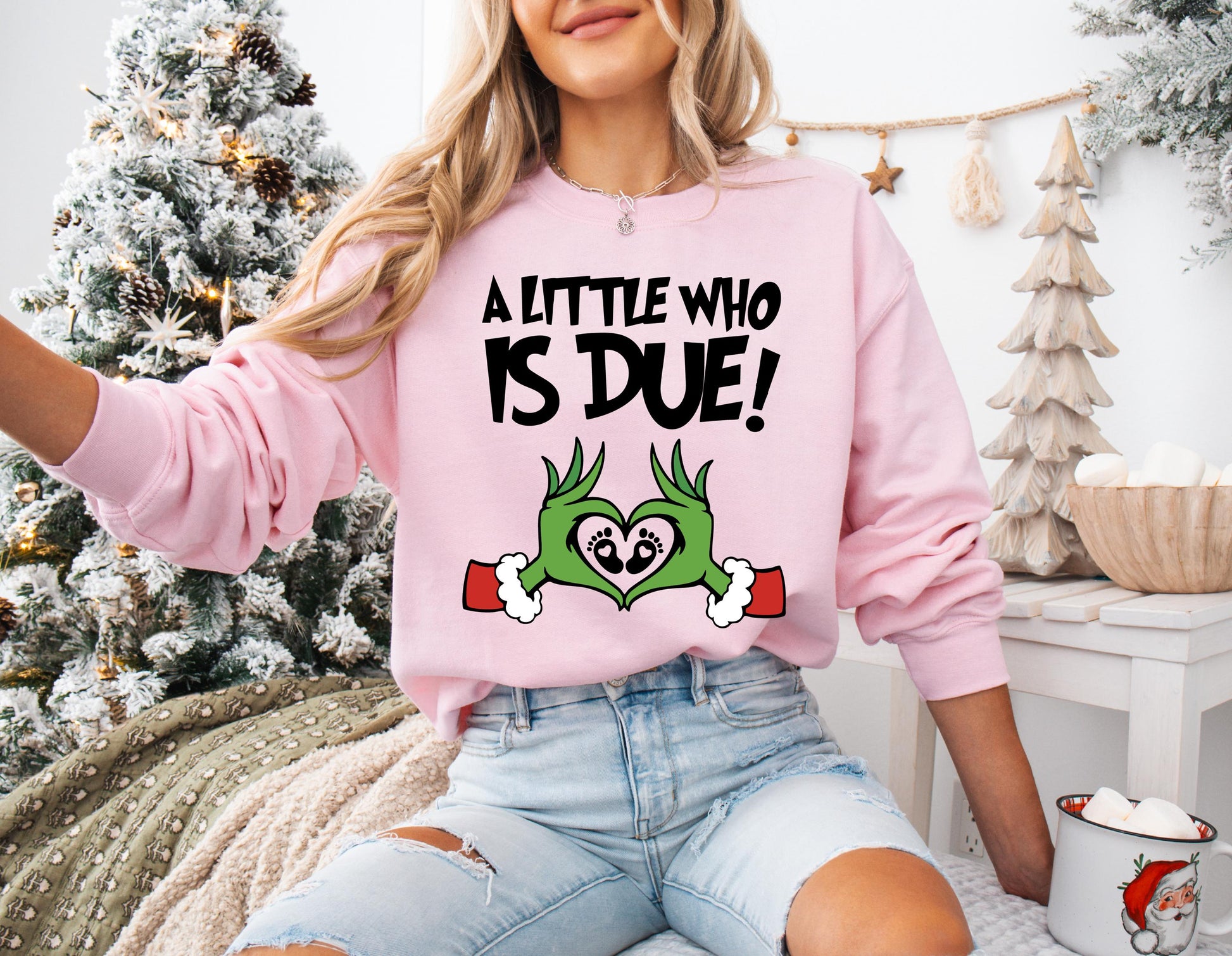 A Little Who Is Due Christmas Pregnancy Sweatshirt – Funny Holiday Pregnancy Announcement