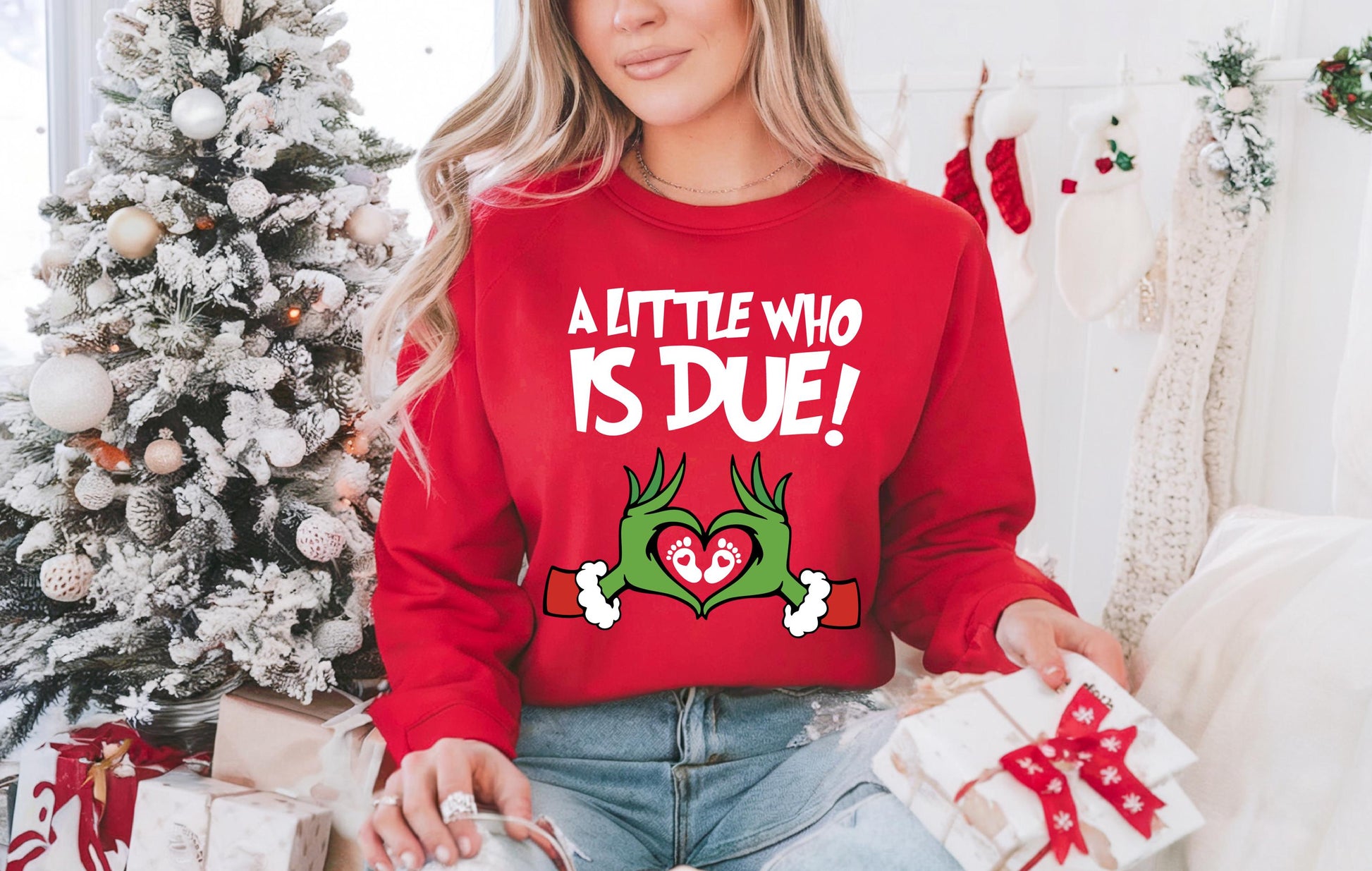 A Little Who Is Due Christmas Pregnancy Sweatshirt – Funny Holiday Pregnancy Announcement
