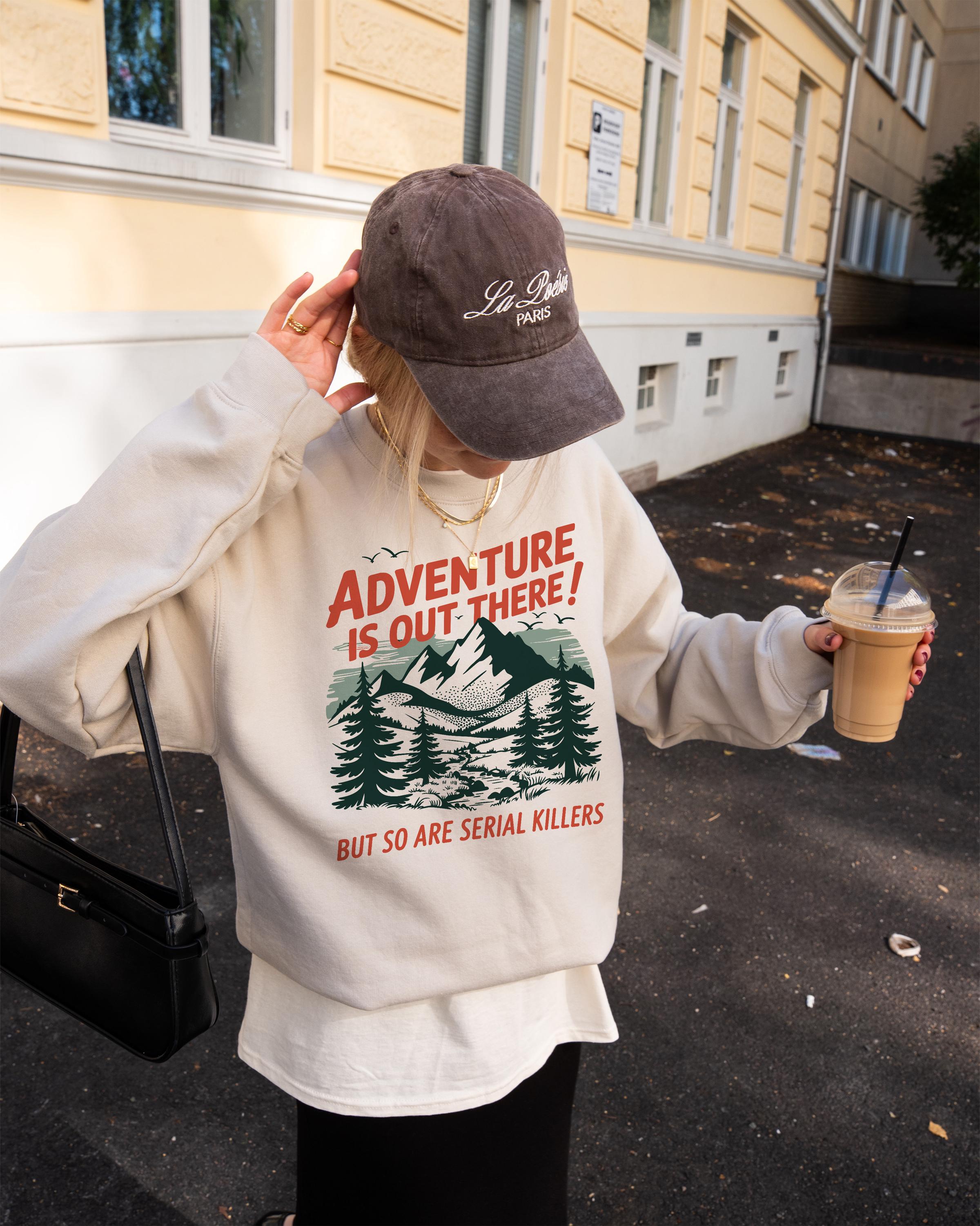 Funny True Crime Hiking Sweatshirt – Morbid Camping Crewneck for Adventure Lovers